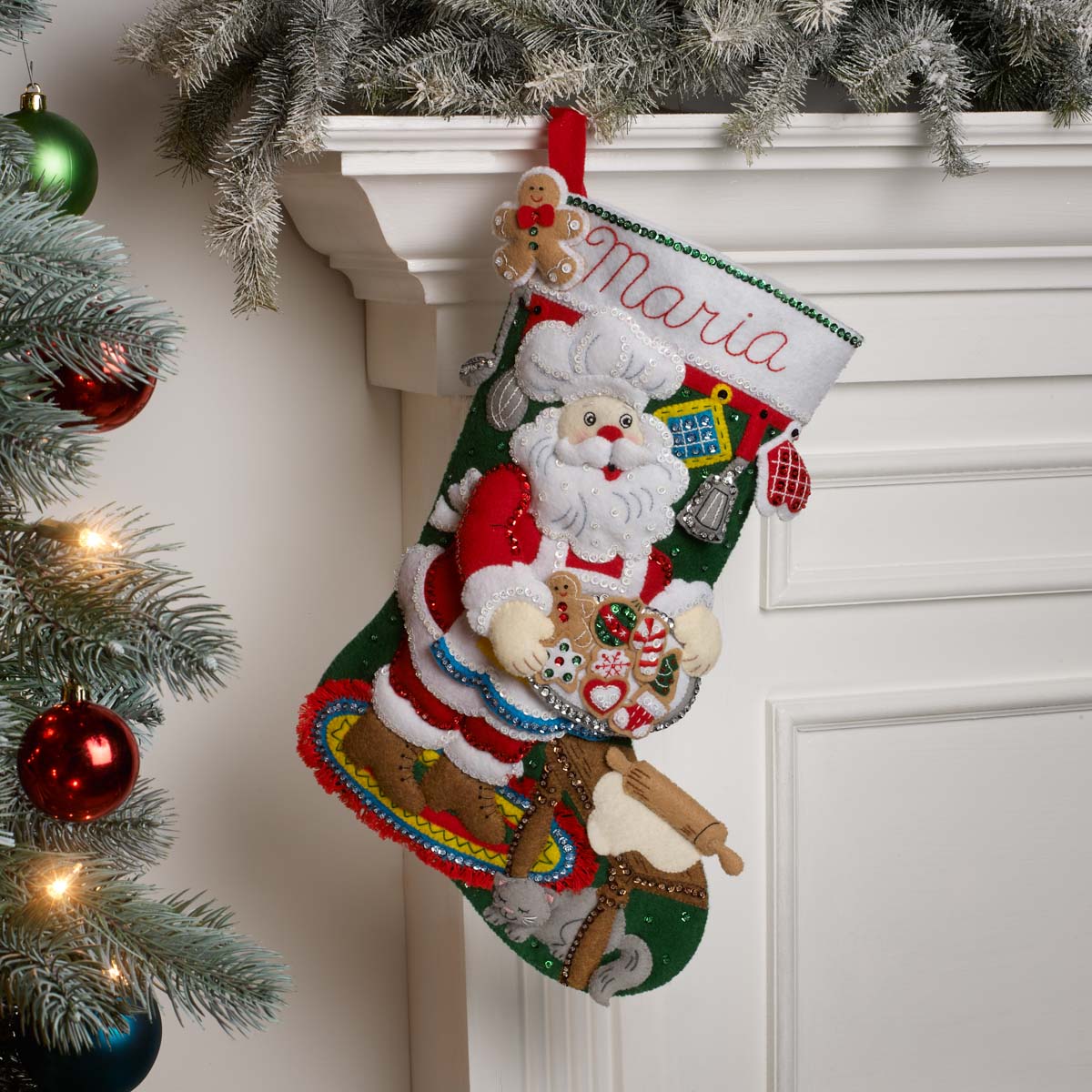 Gingerbread Santa Christmas Stocking - Felt Applique Kit