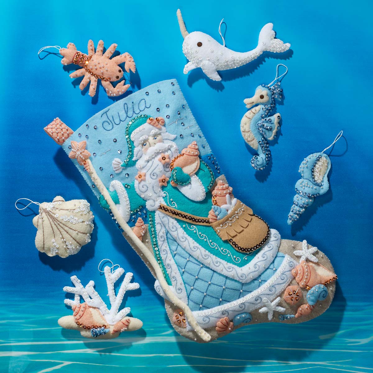 Seashore Santa Christmas Ornaments - Felt Applique Kit