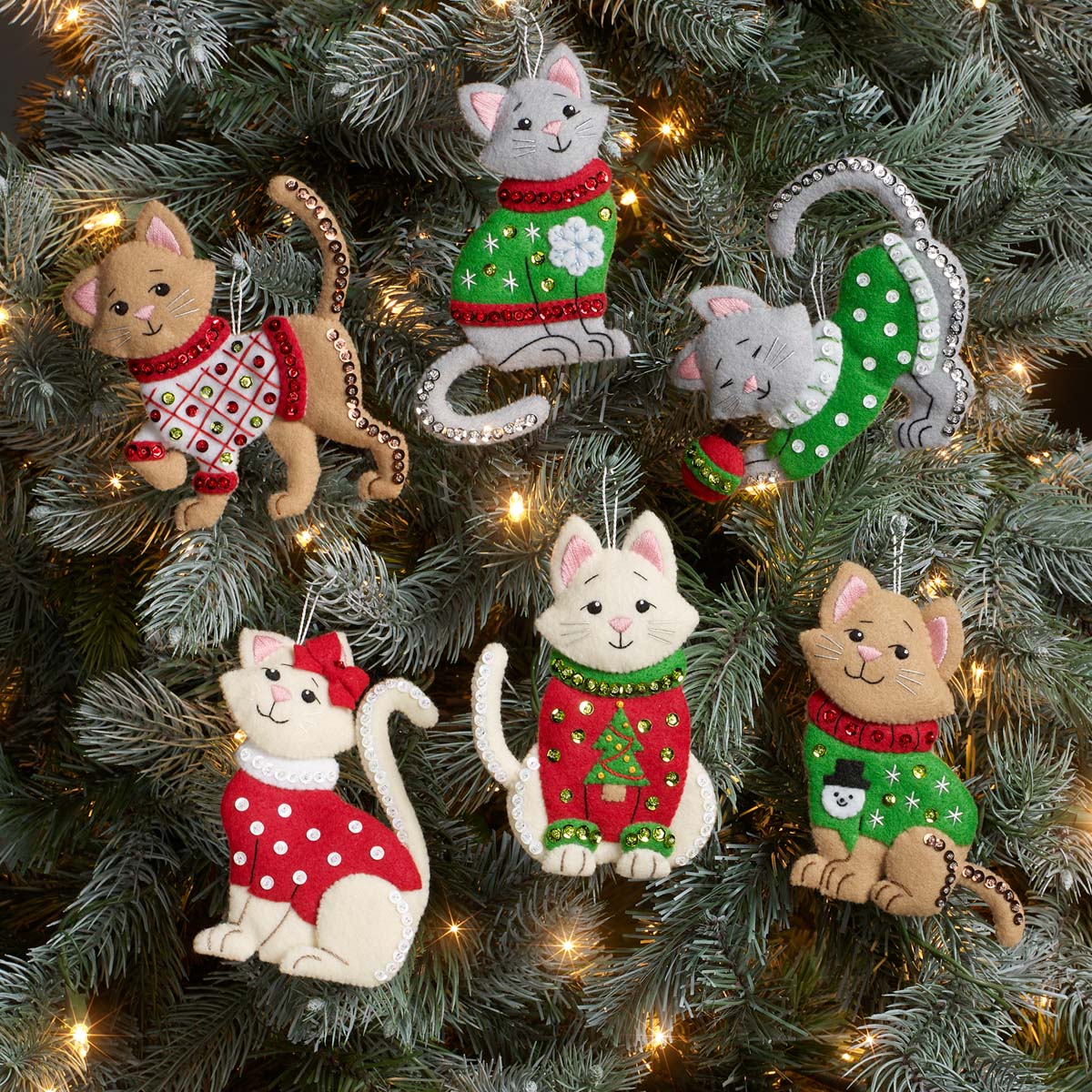 Cats In Ugly Sweaters Ornaments - Felt Applique Kit
