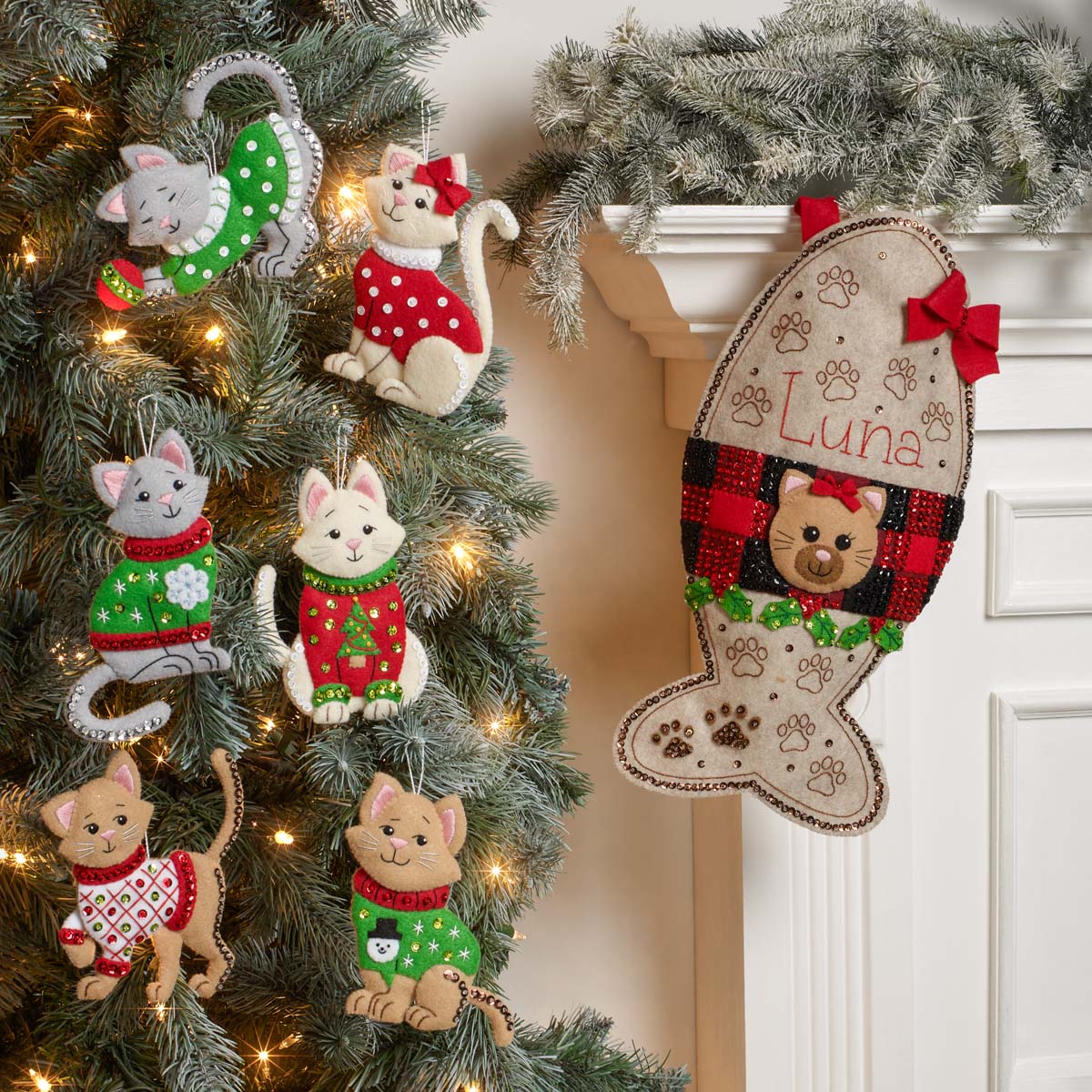 Cats In Ugly Sweaters Ornaments - Felt Applique Kit