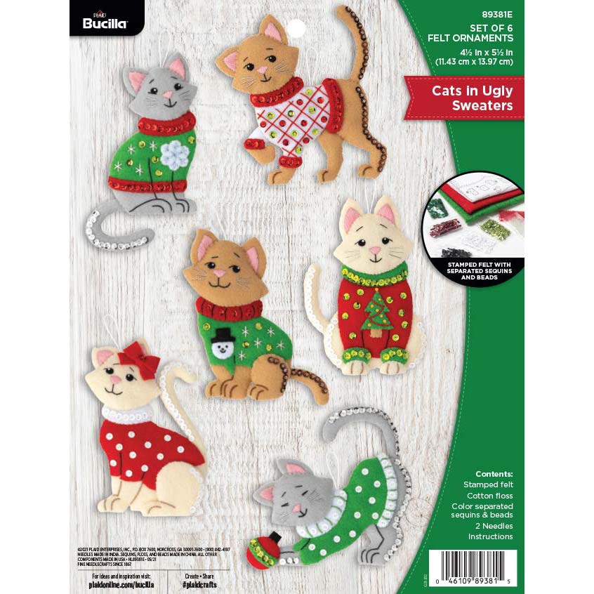 Cats In Ugly Sweaters Ornaments - Felt Applique Kit