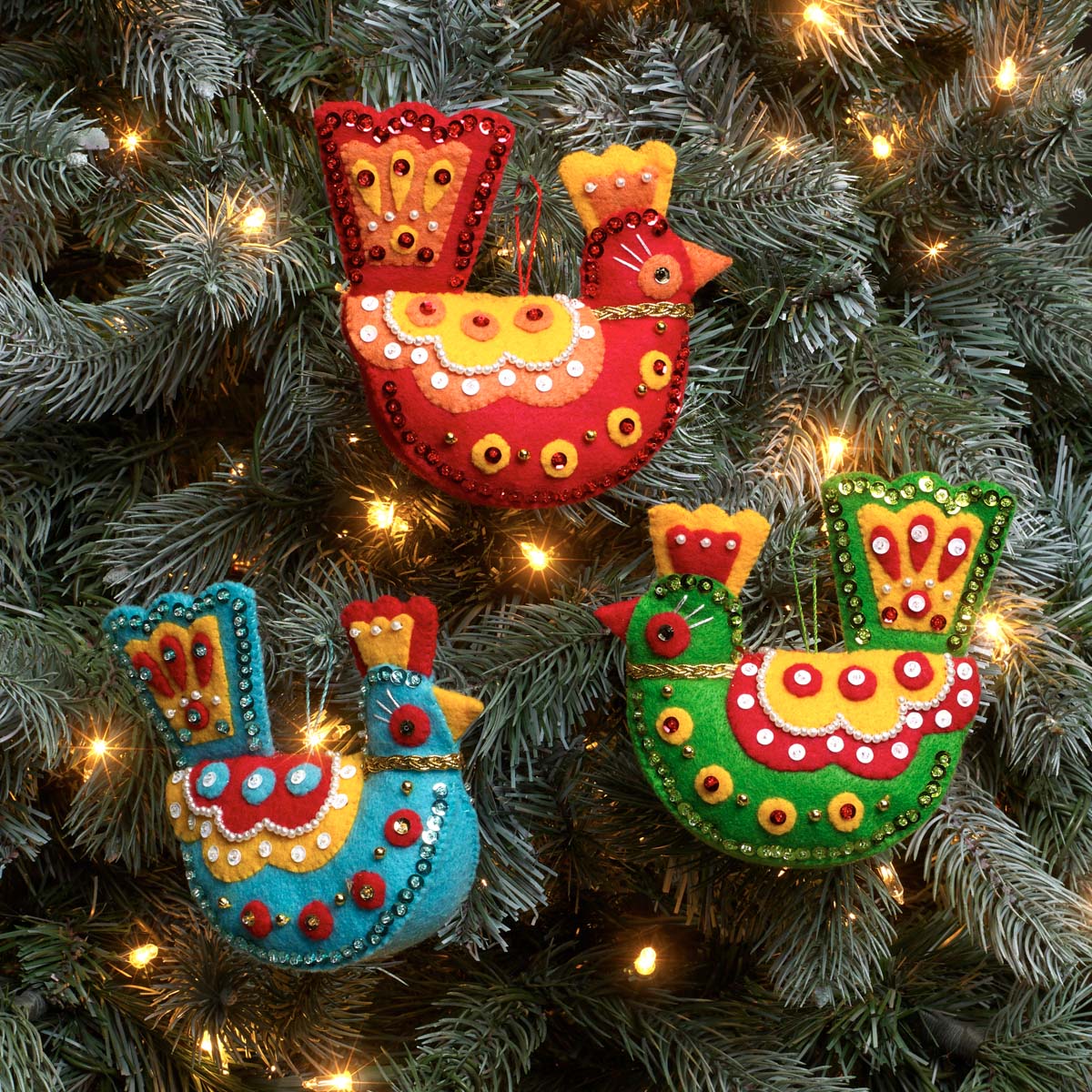 Festive Birds - Christmas Ornaments - Felt Applique Kit