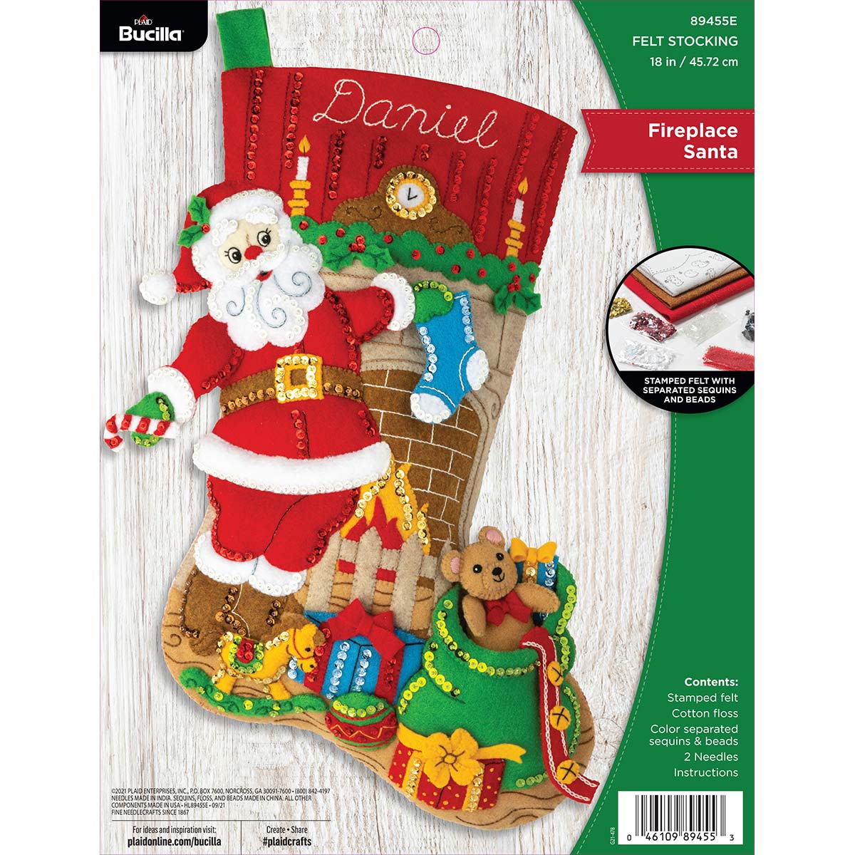 Fireplace Santa - Christmas Stocking - Felt Applique Kit