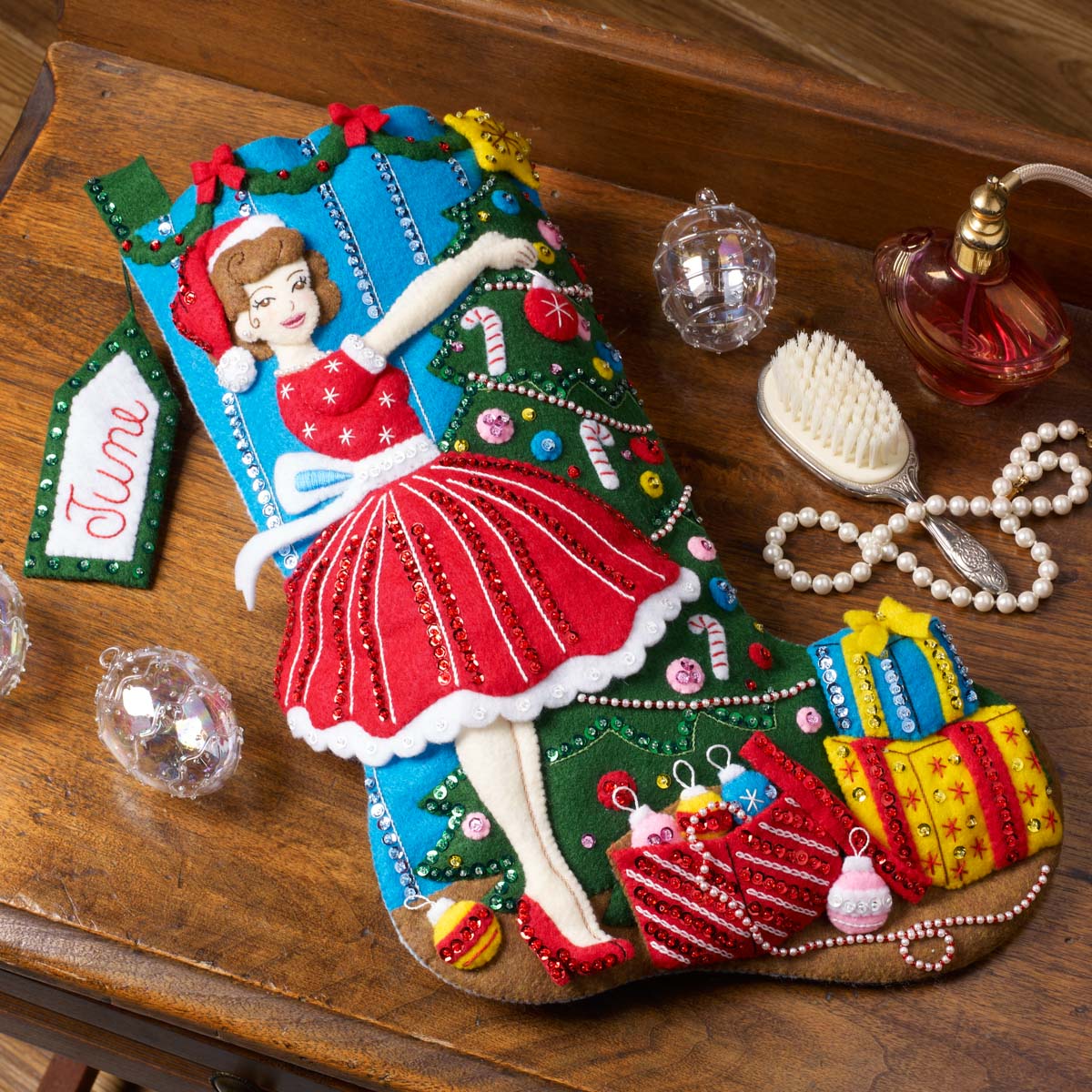 Vintage Christmas Stocking - Felt Applique Kit