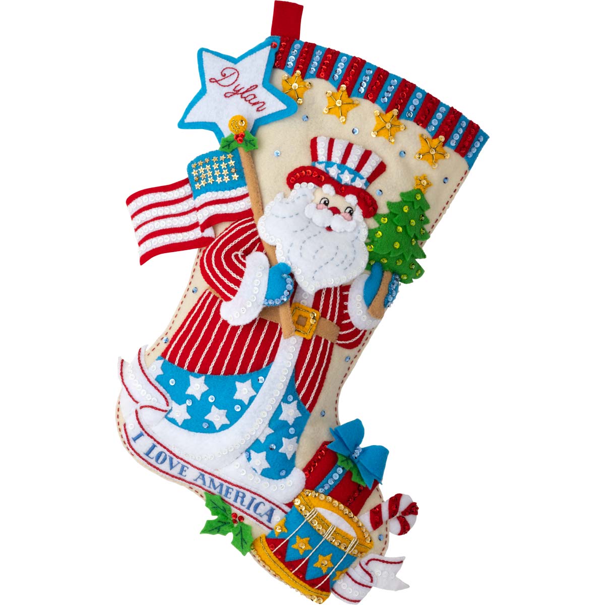 Stars and Stripes Santa - Christmas Stocking - Felt Applique