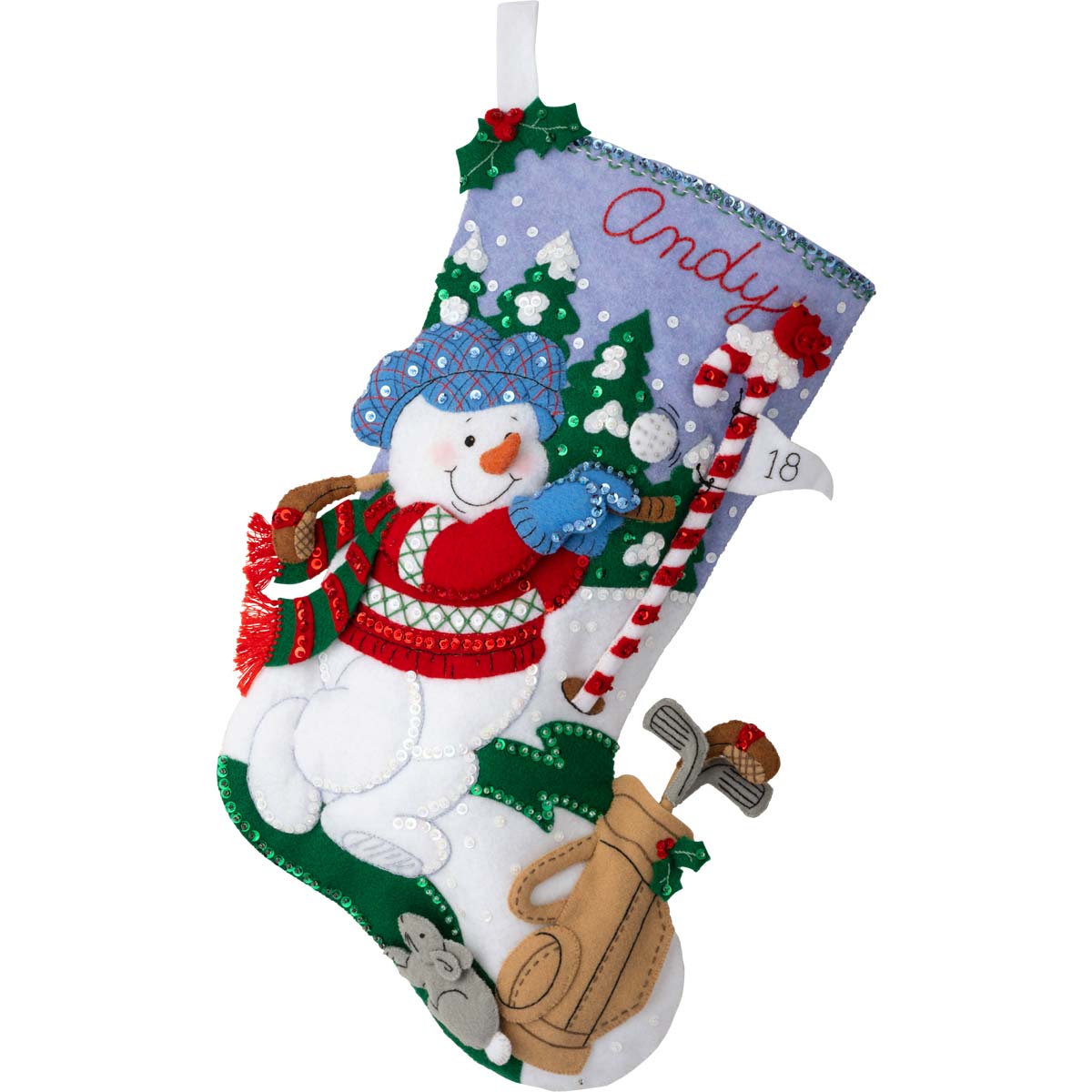 Golfing Snowman Christmas Stocking - Felt Applique Kit