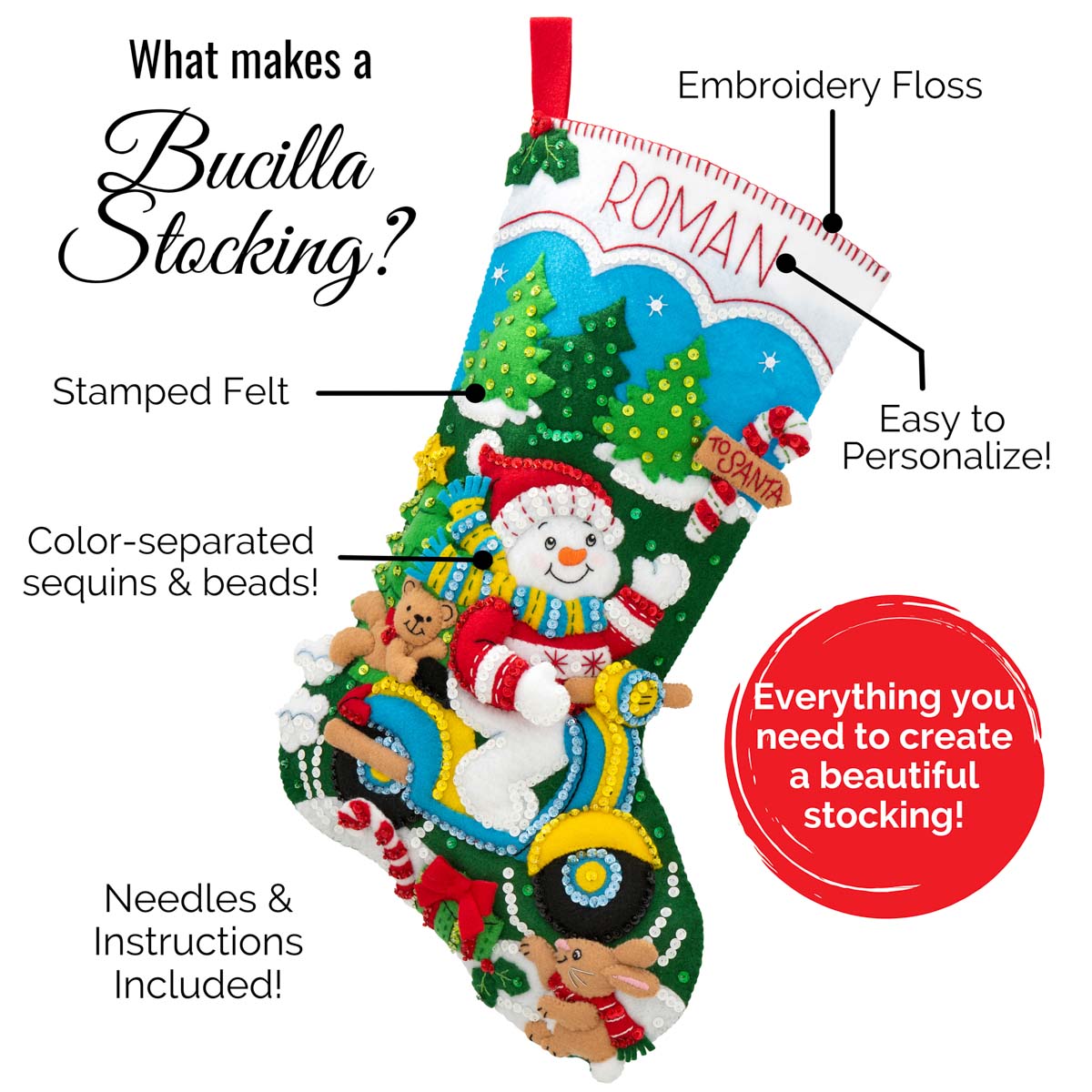 Snow Much Fun - Christmas Stocking - Felt Applique Kit