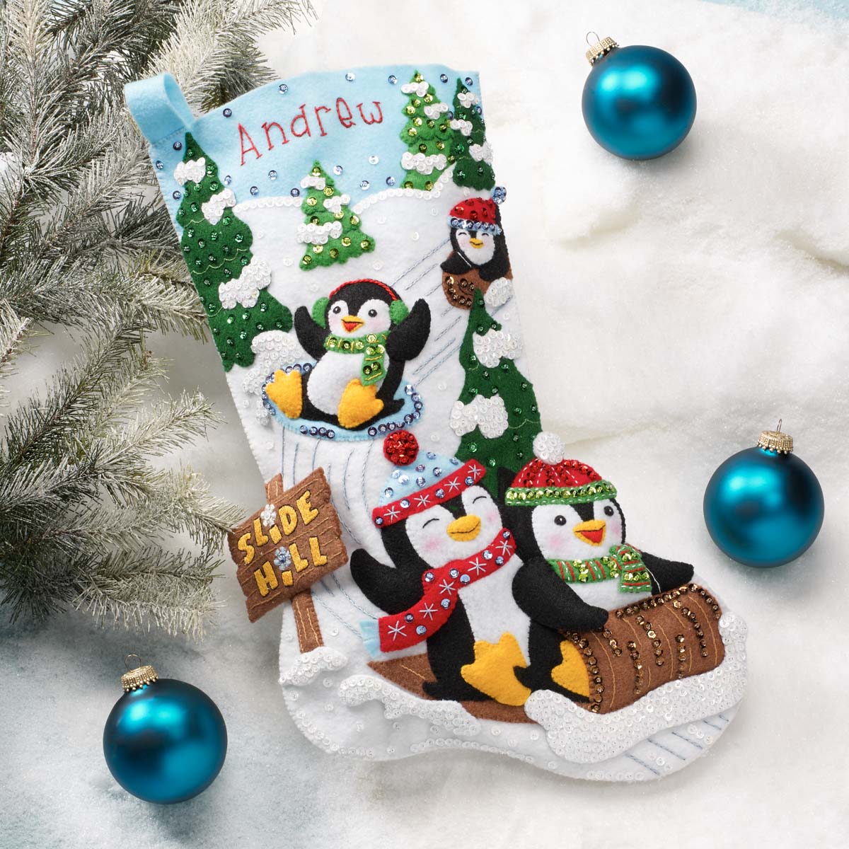 Penguins at Play - Christmas Stocking - Felt Applique Kit