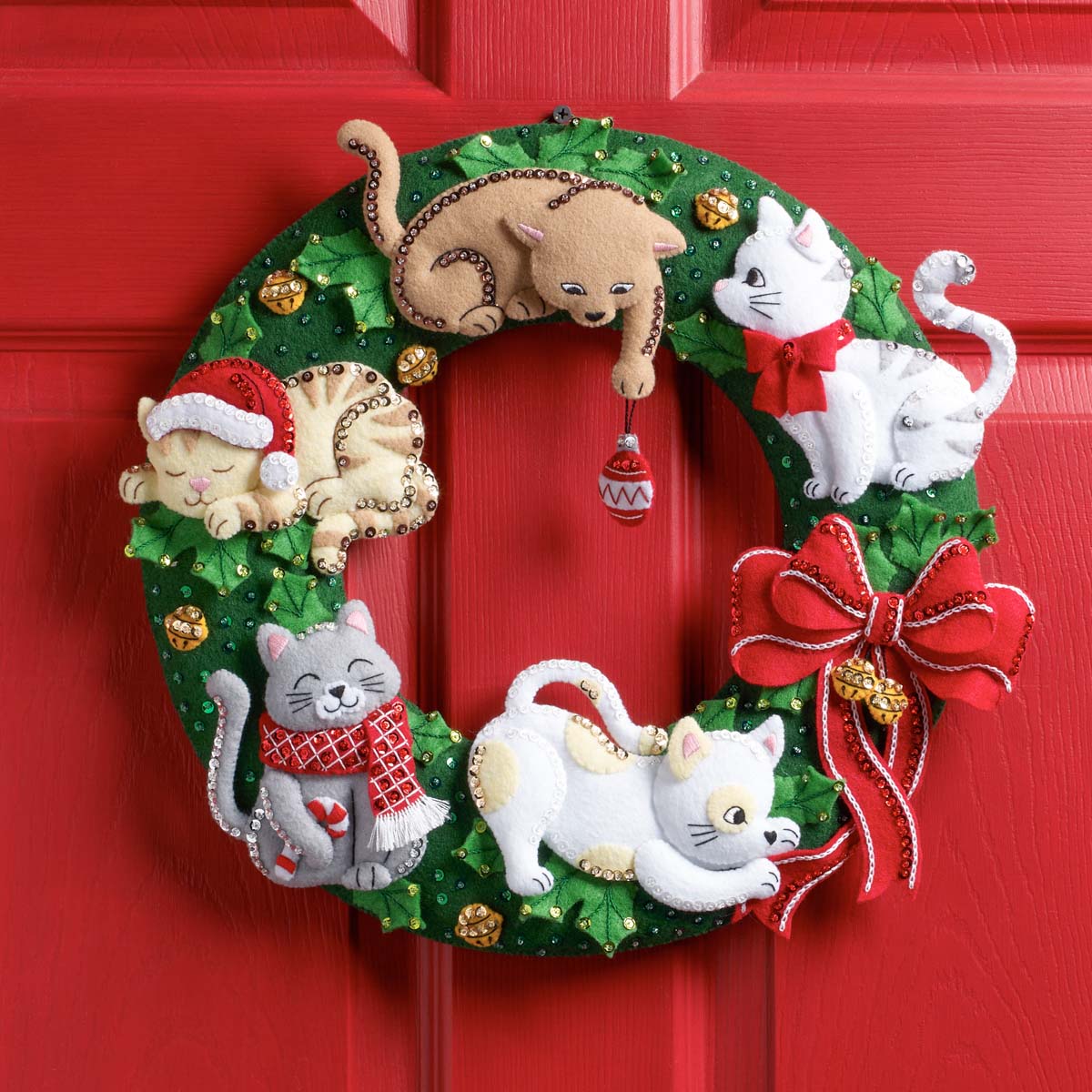 Holiday Housecats - Xmas Wreath Felt Applique Kit