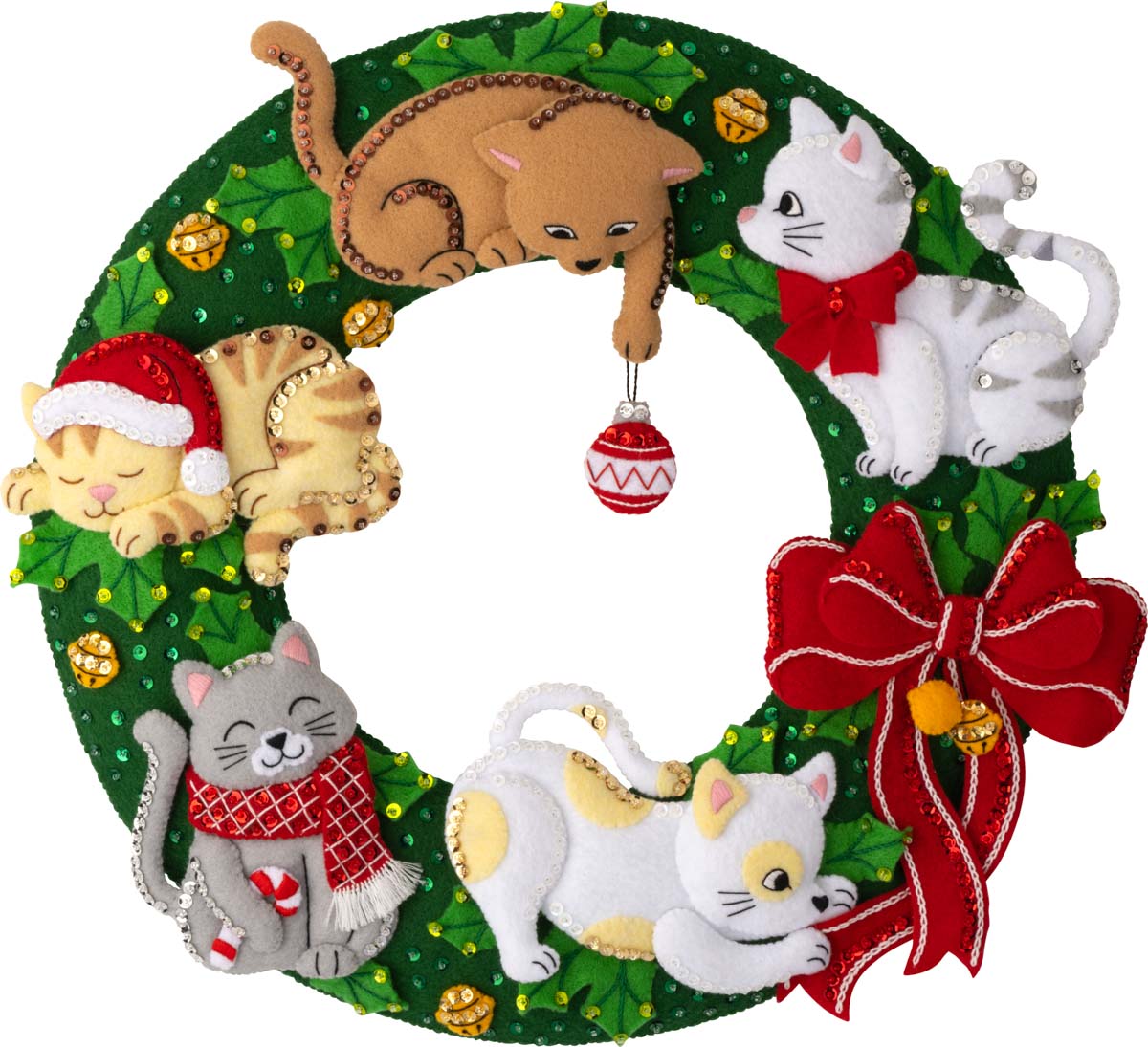 Holiday Housecats - Xmas Wreath Felt Applique Kit