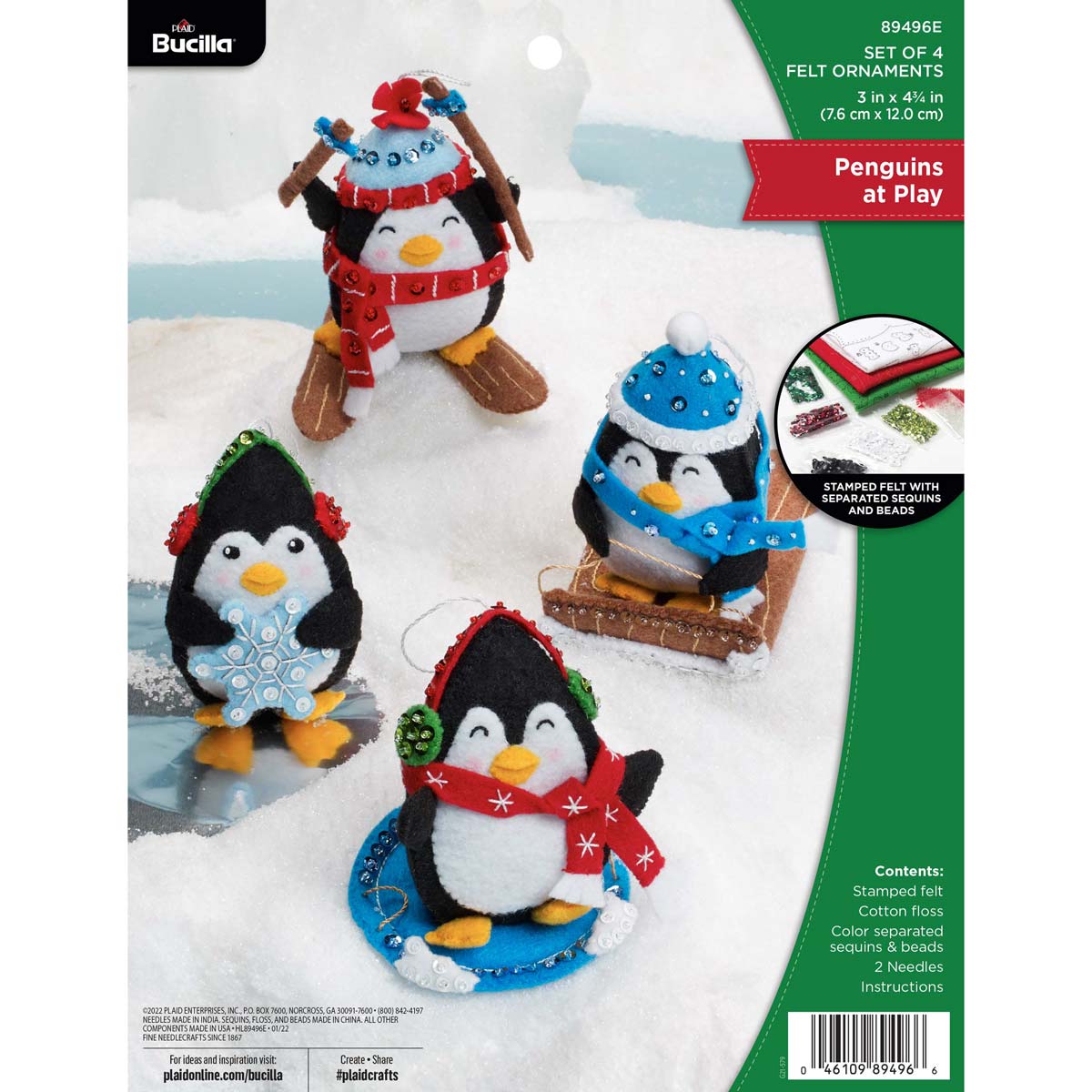 Penguins at Play - Christmas Ornaments - Felt Applique Kit