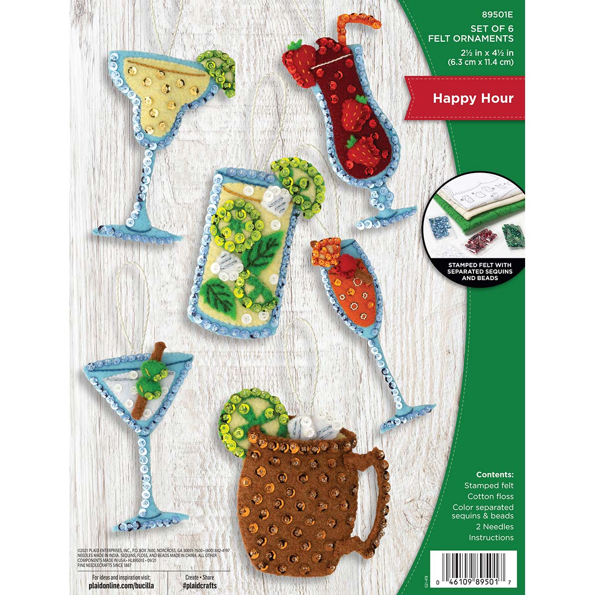 Happy Hour Christmas Ornaments - Felt Applique Kit