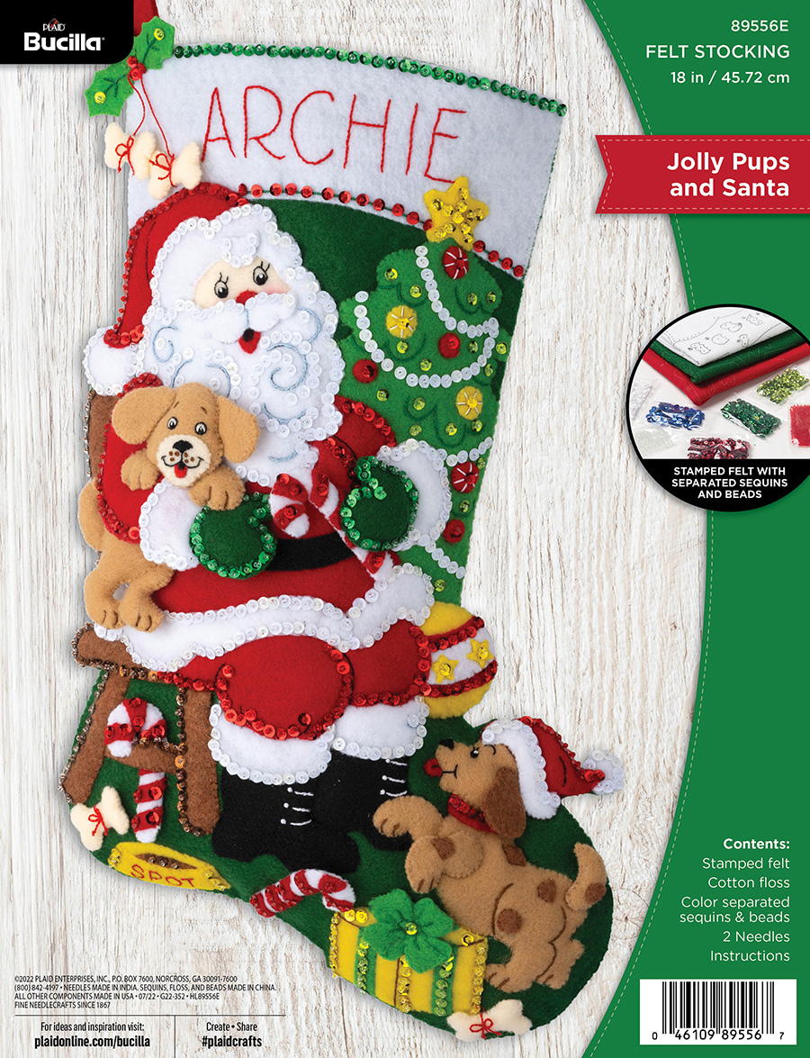 Jolly Pups and Santa - Christmas Stocking Felt Applique Kit