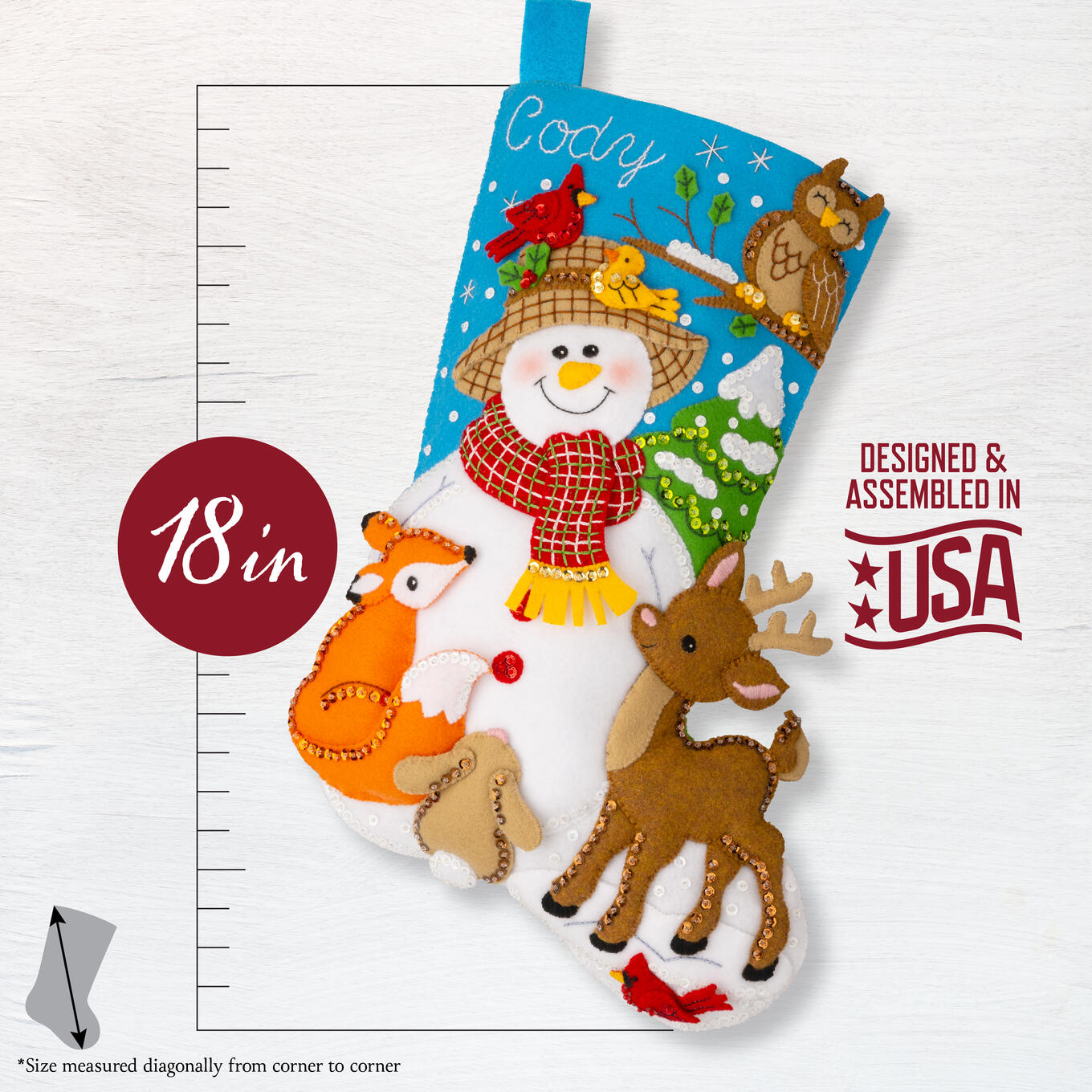 Snowman's Woodland Friends - Christmas Stocking Felt Kit