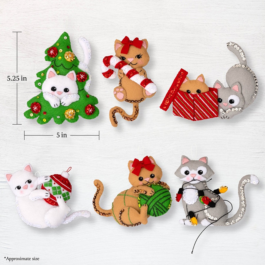 Frisky Kitties - Christmas Ornaments - Felt Applique Kit
