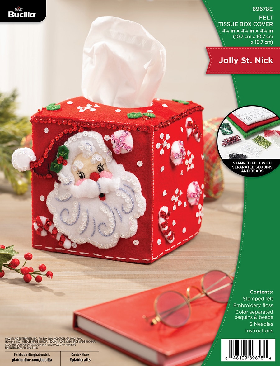 Jolly St. Nick Tissue Box Cover  - Felt Applique Kit