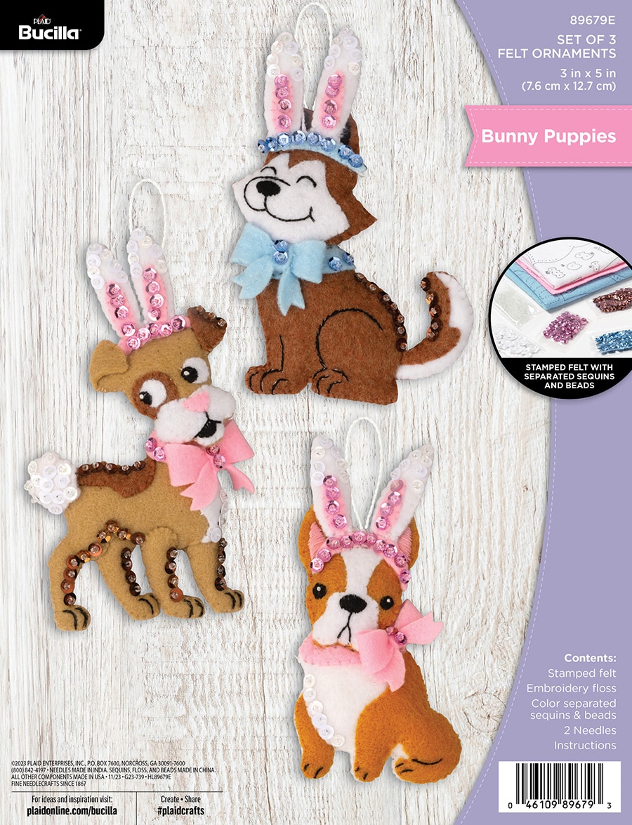 Bunny Puppies - Ornament - Felt Applique Kit
