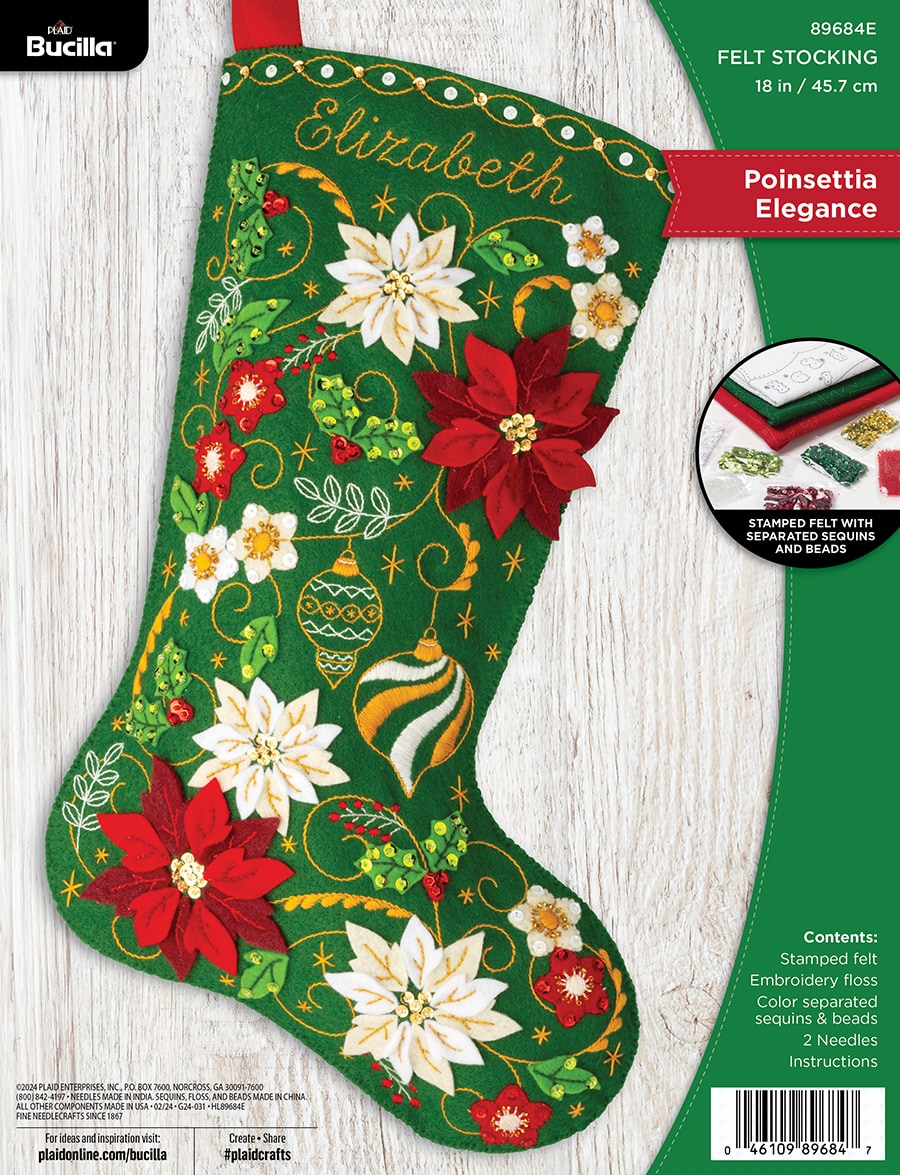 Poinsettia Elegance - Christmas Stocking - Felt Applique Kit