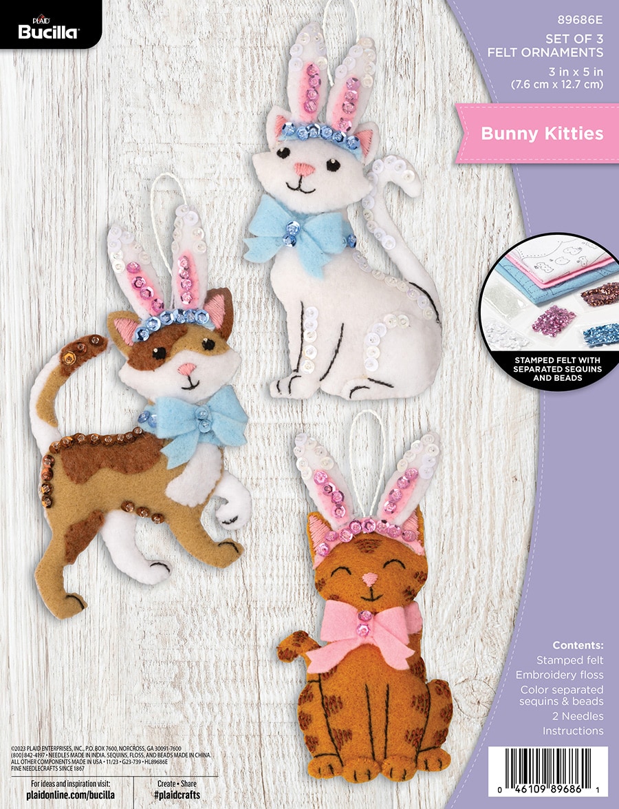 Bunny Kitties - Ornament - Felt Applique Kit