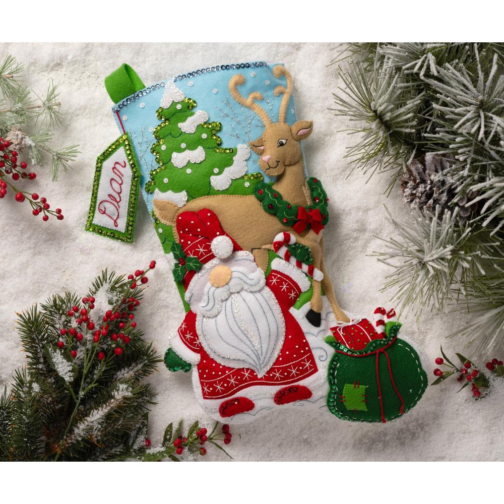 Gnomes Snowy Surprise - Christmas Stocking Felt Applique Kit