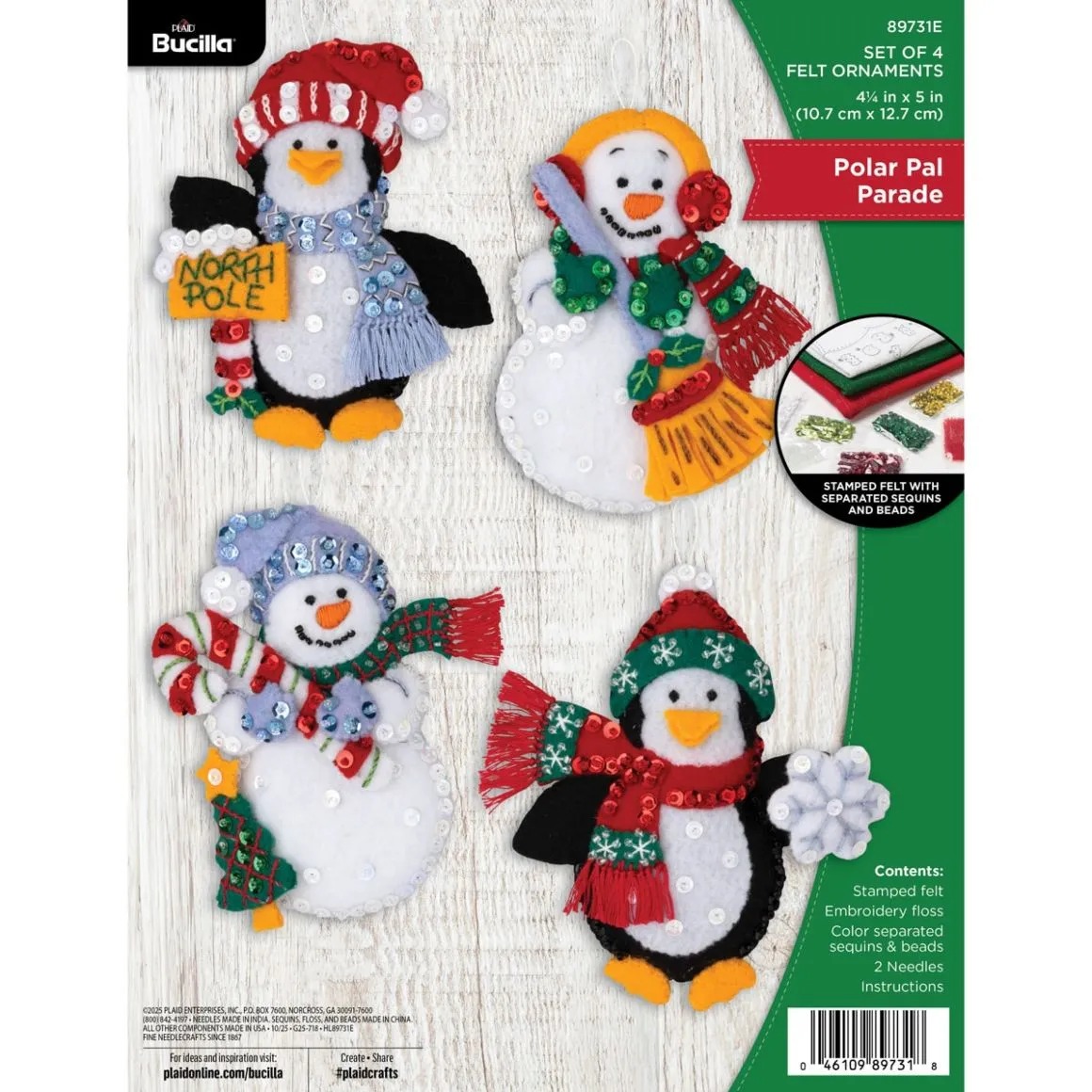 Polar Pal Parade Ornaments - Christmas Felt Applique Kit