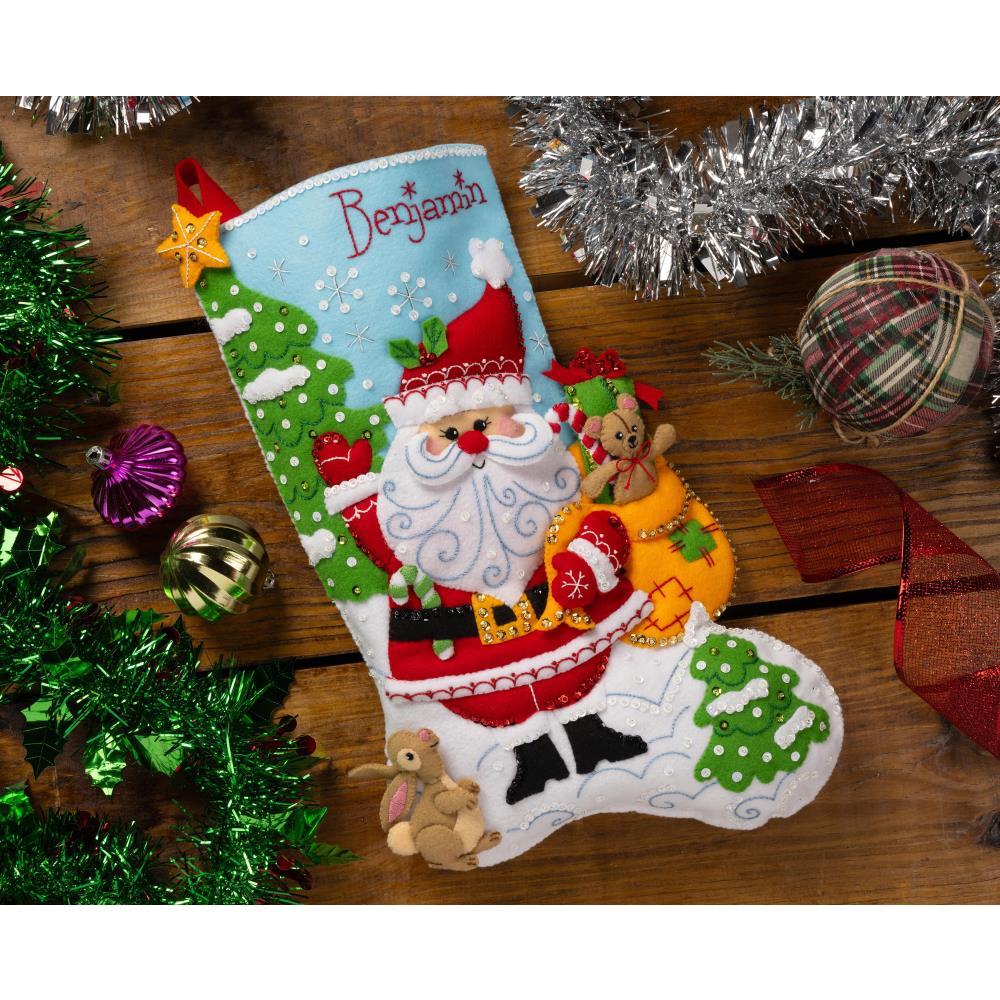 Retro Holiday Santa - Christmas Stocking Felt Applique Kit
