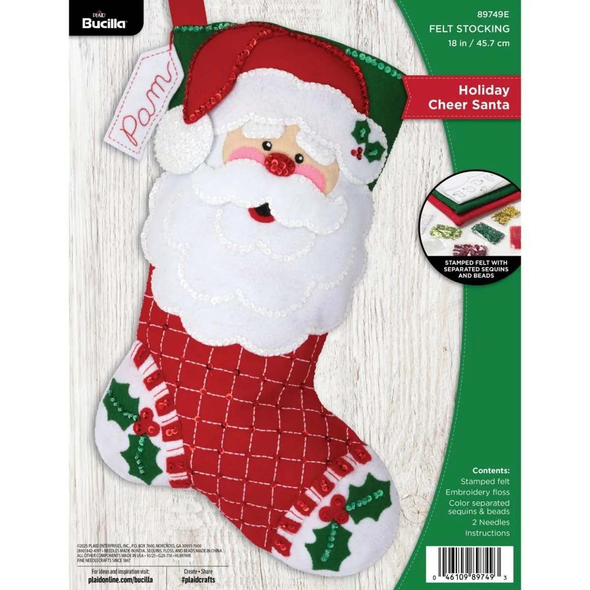 Cheer Santa Stocking - Christmas Felt Applique Kit