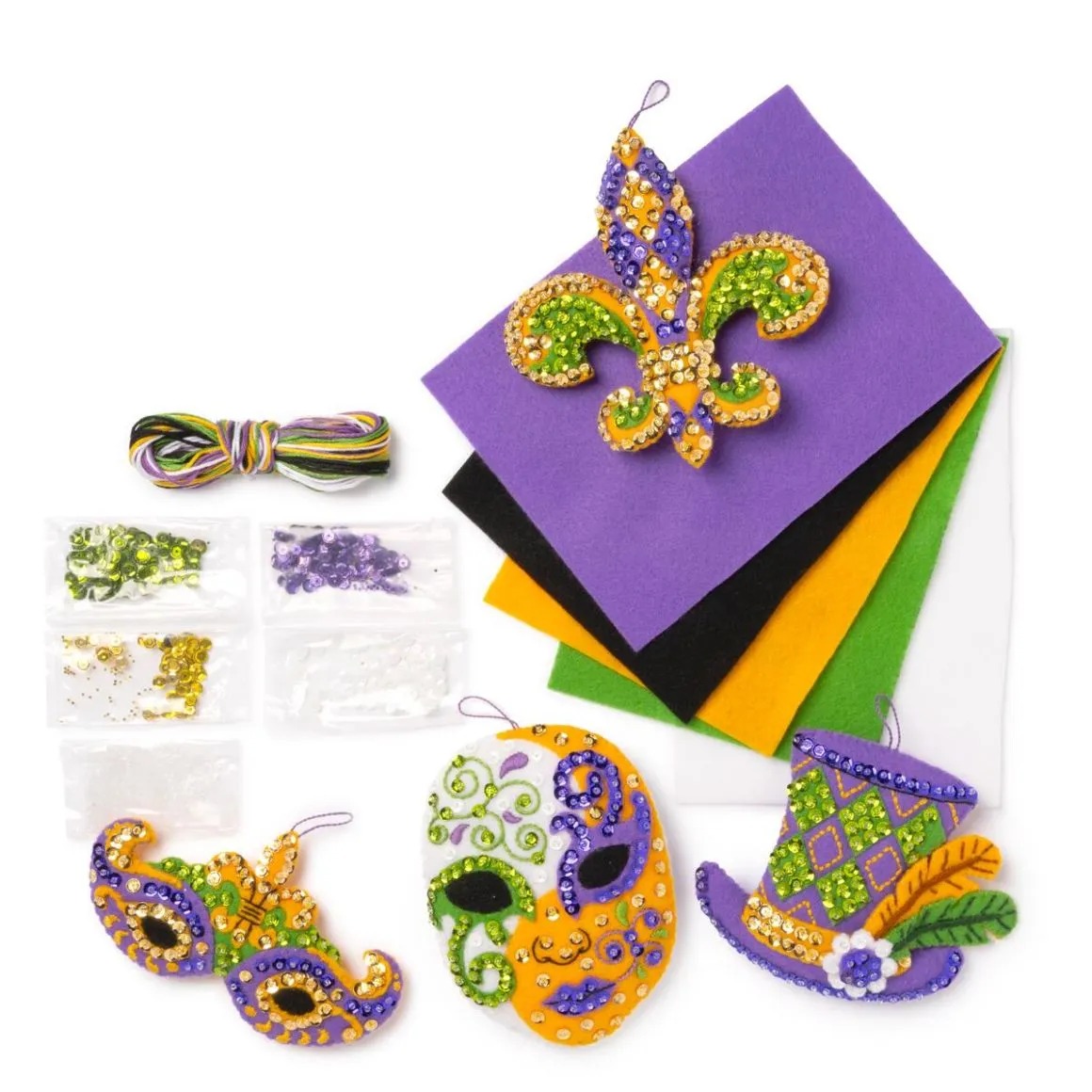 Mardi Gras Christmas Ornament - Felt Applique Kit