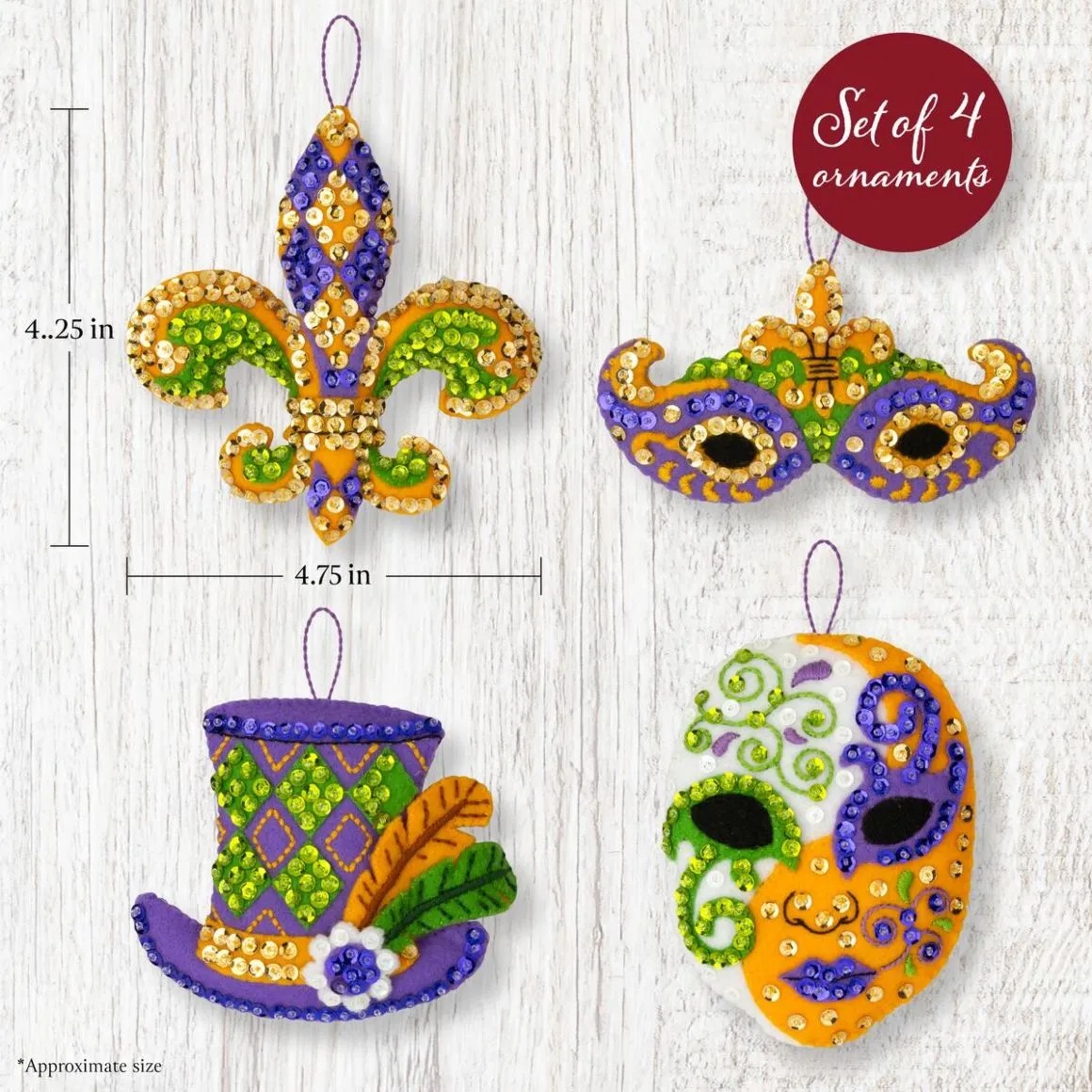 Mardi Gras Christmas Ornament - Felt Applique Kit