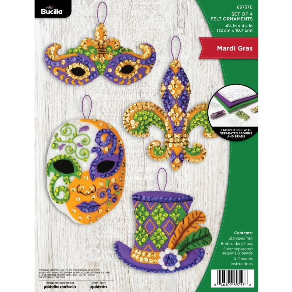 Mardi Gras Christmas Ornament - Felt Applique Kit