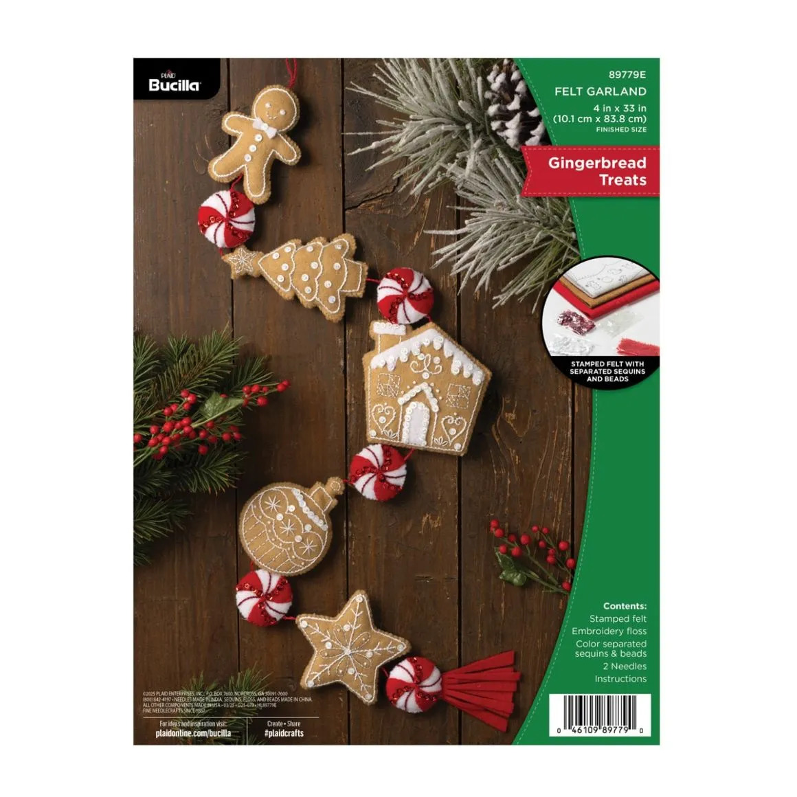 Gingerbread Treats Garland - Christmas Felt Applique Kit