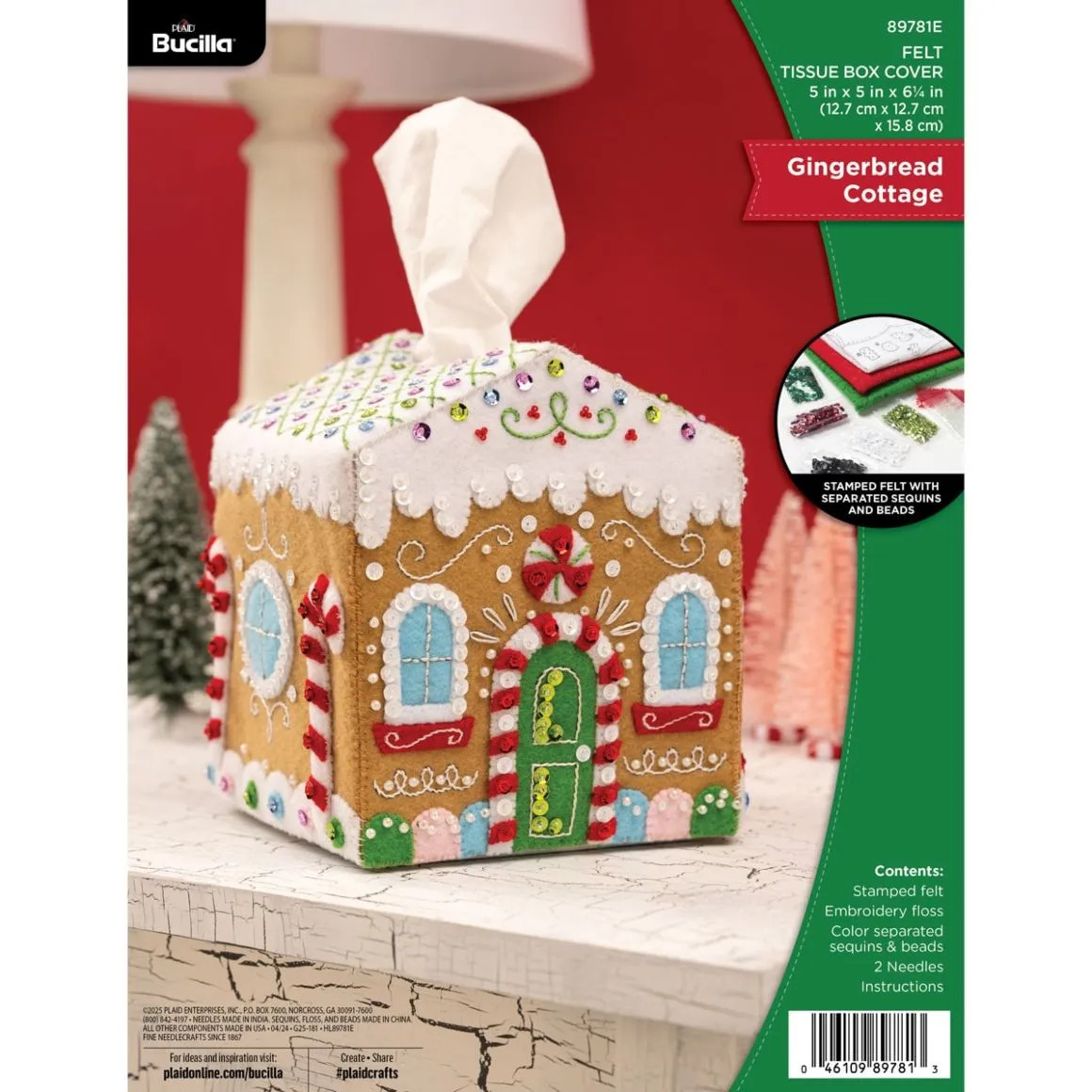 Gingerbread Cottage - Christmas Tissue Box Felt Applique Kit