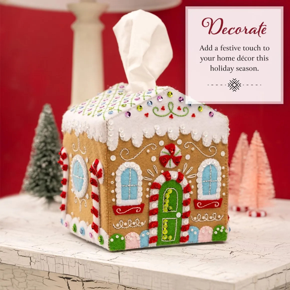 Gingerbread Cottage - Christmas Tissue Box Felt Applique Kit