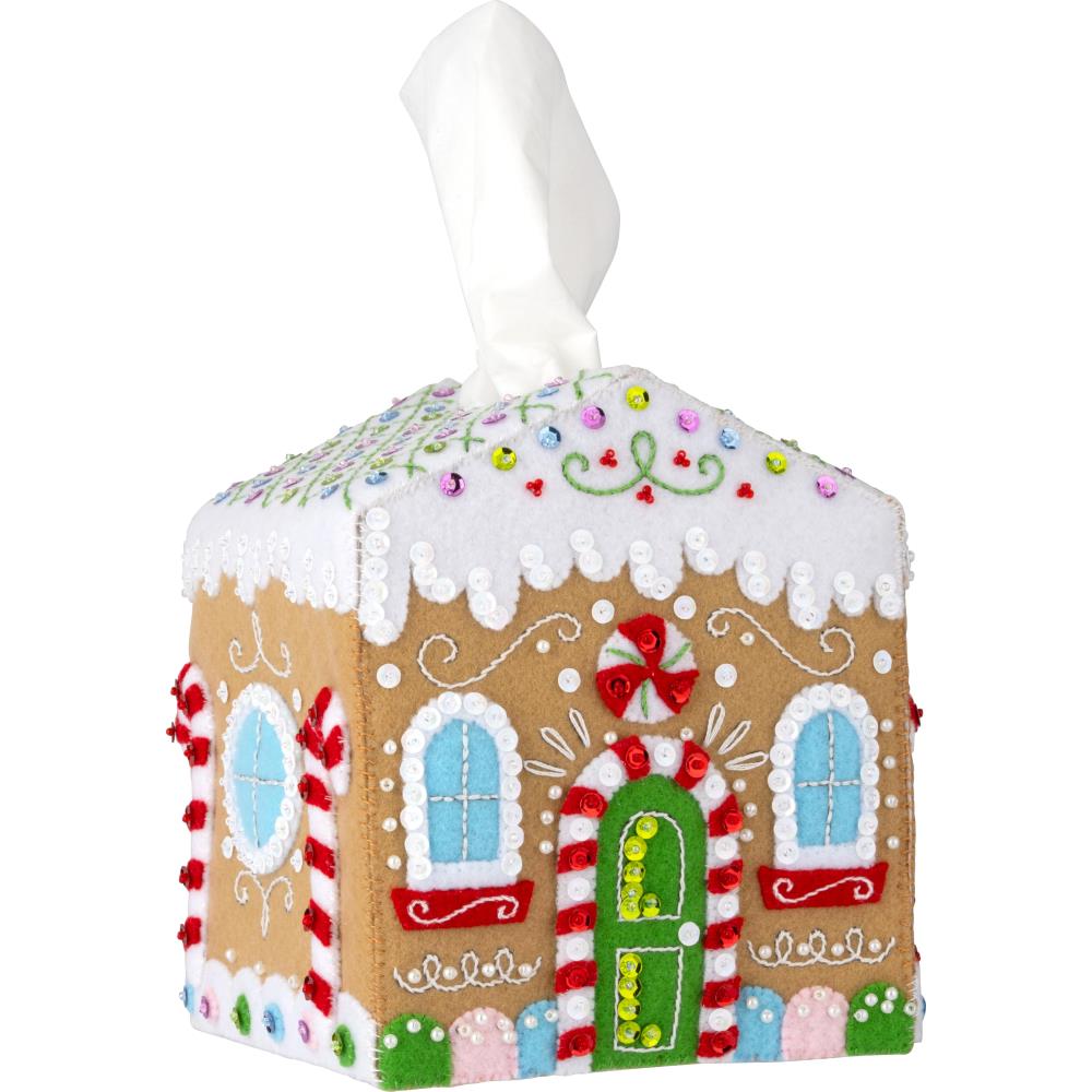 Gingerbread Cottage - Christmas Tissue Box Felt Applique Kit