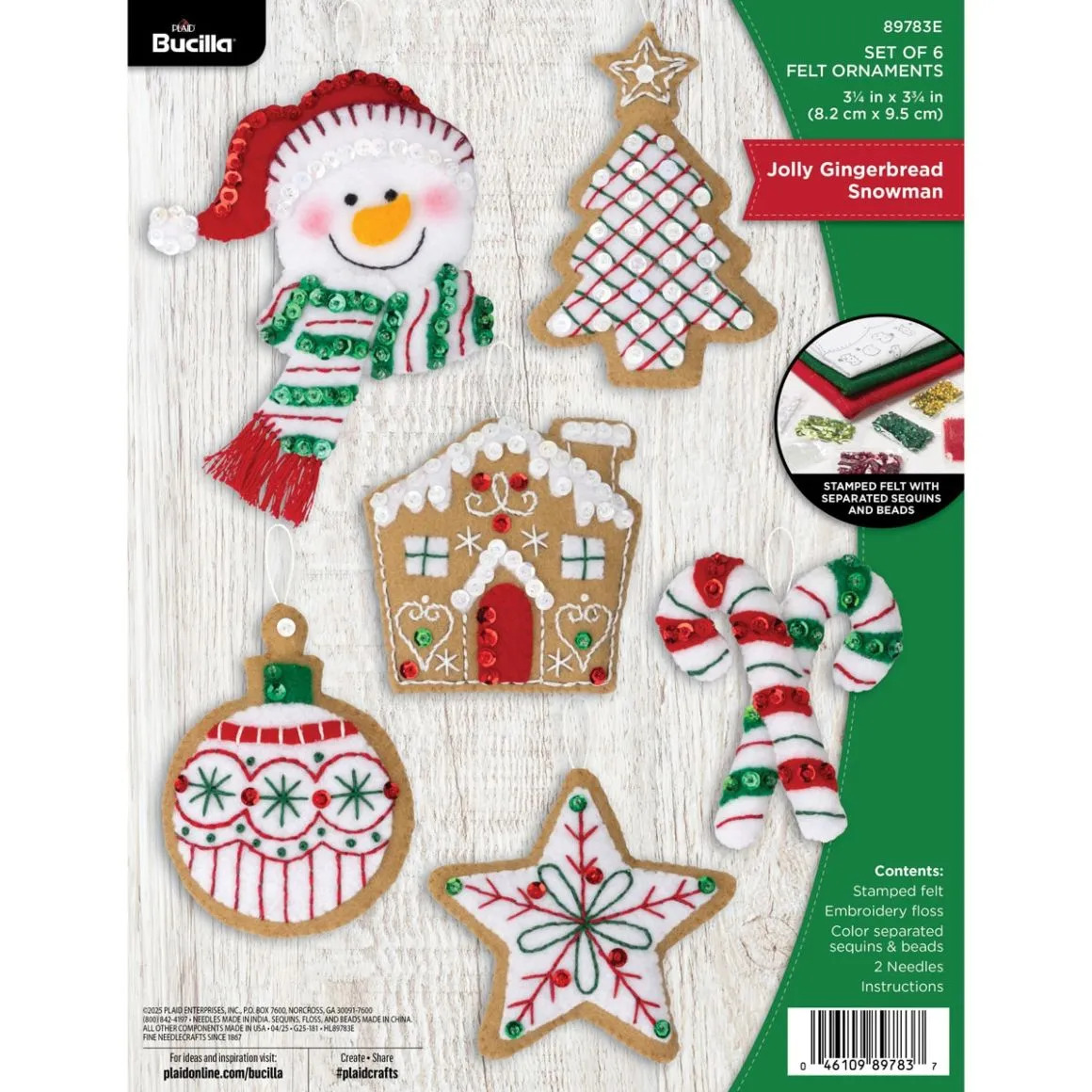 Jolly Gingerbread Snowman - Christmas Ornament Felt Kit