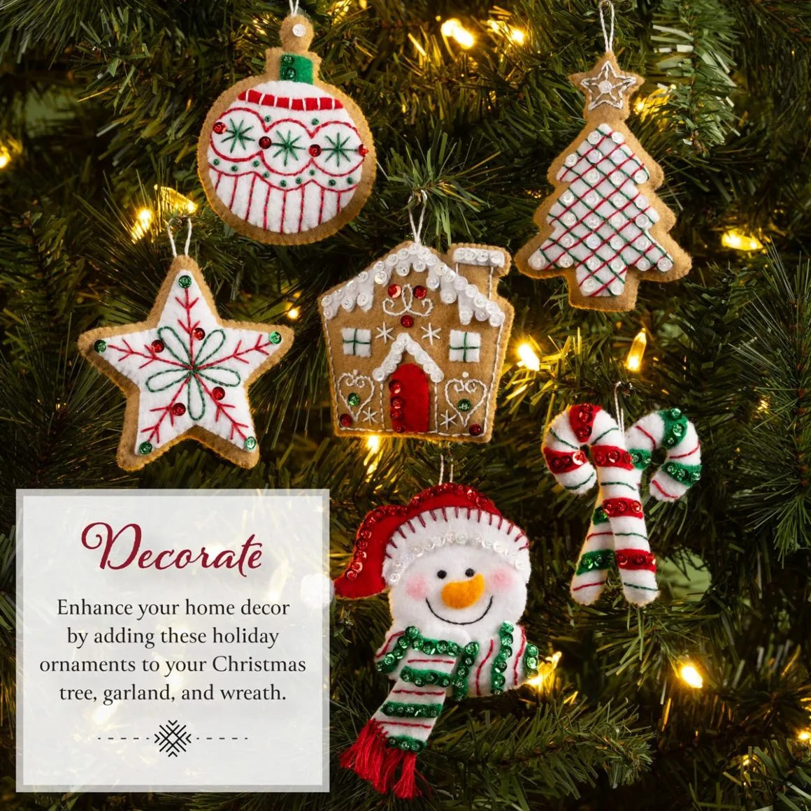 Jolly Gingerbread Snowman - Christmas Ornament Felt Kit