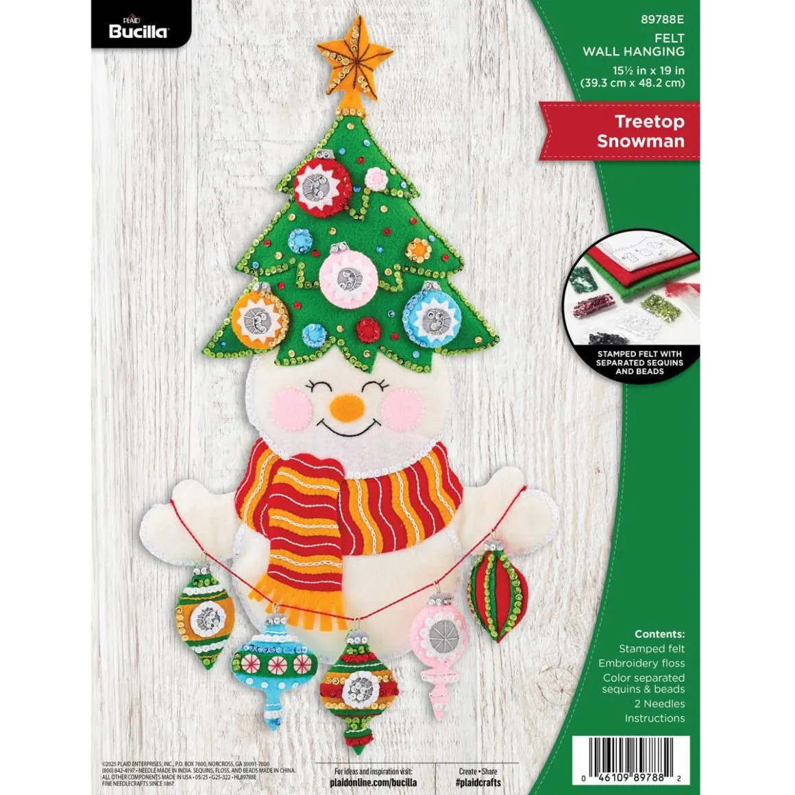 Treetop Snowman - Christmas Wall Hanging Felt Kit