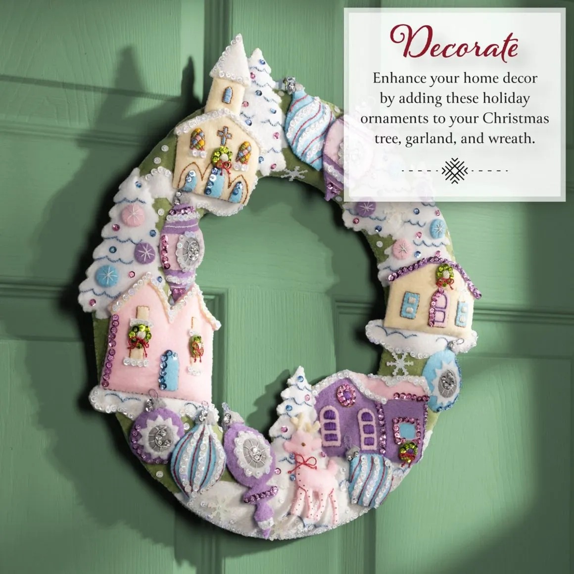 Putz Village Wreath - Christmas Felt Applique Kit