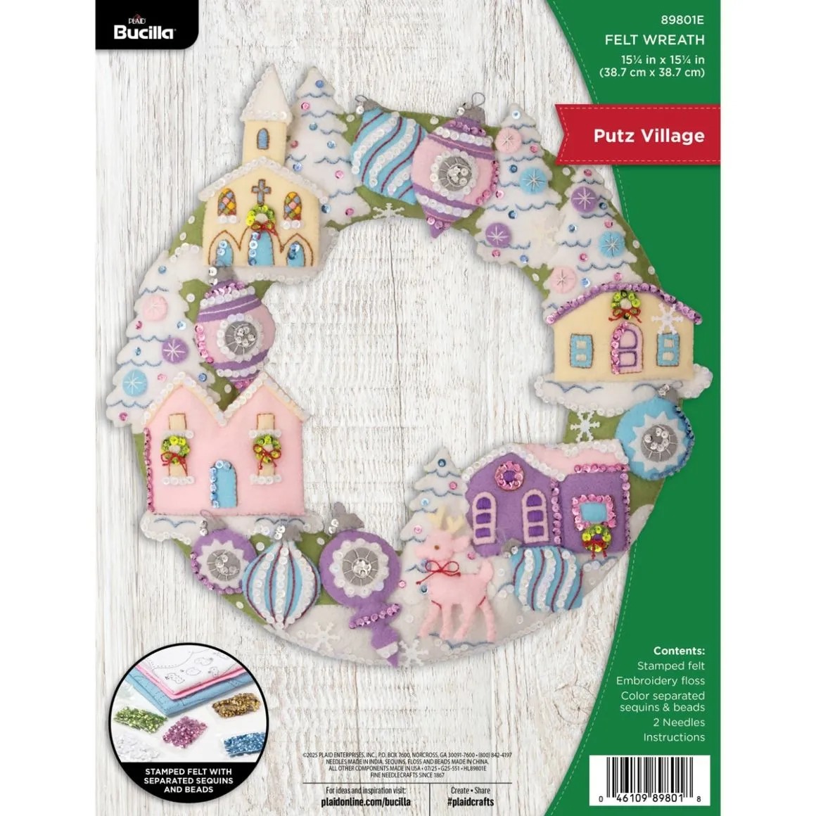 Putz Village Wreath - Christmas Felt Applique Kit