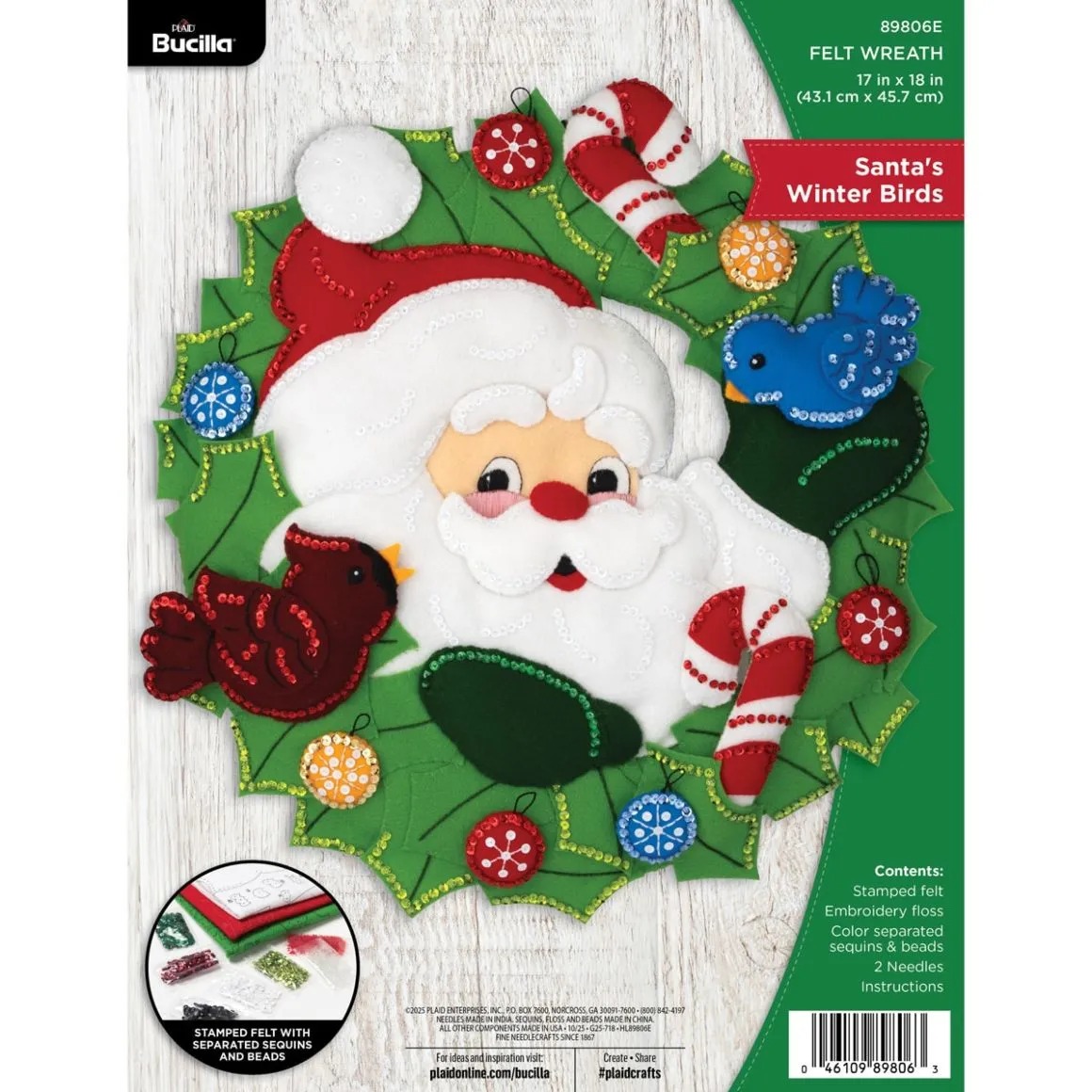 Santa's Winter Birds Wreath - Christmas Felt Applique