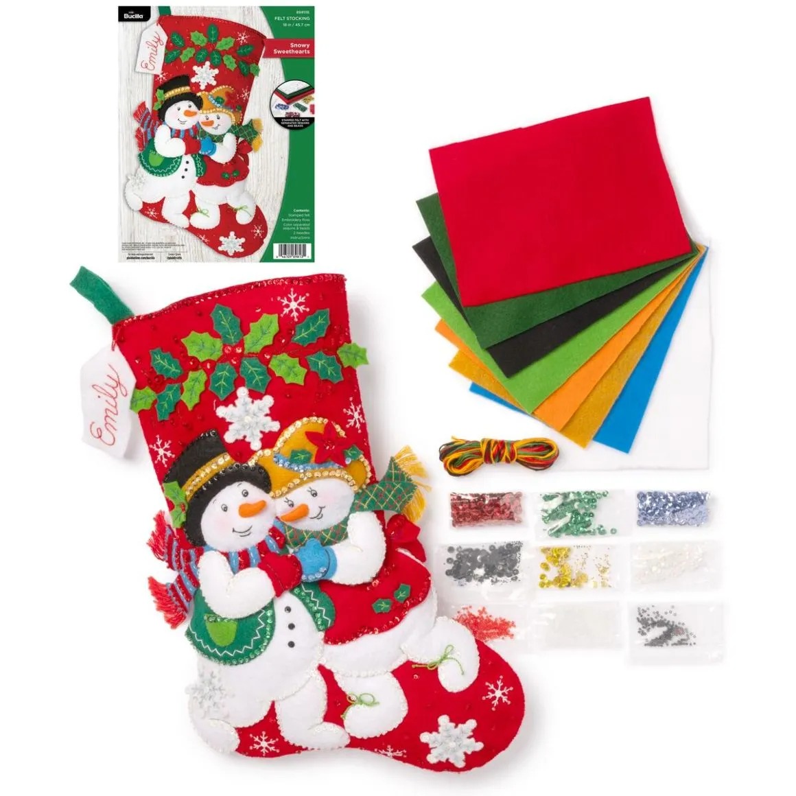 Snowy Sweethearts Christmas Stocking - Felt Applique Kit