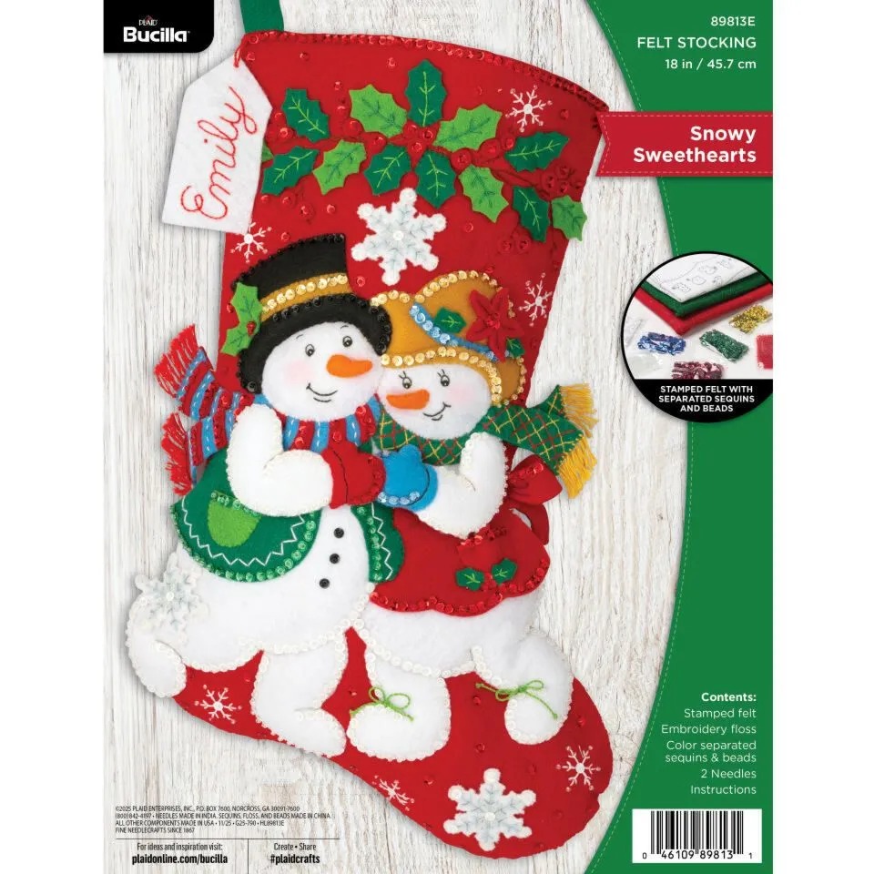 Snowy Sweethearts Christmas Stocking - Felt Applique Kit