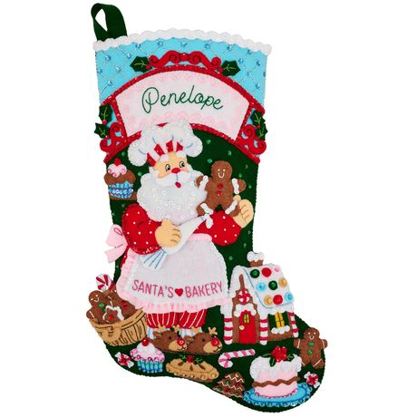 Santa, Holiday & Bakery - Stocking Felt Applique Kit, zoomed in. Select this picture to zoom back out.