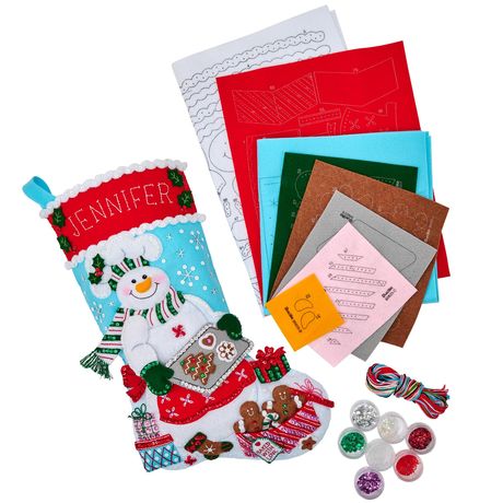 Homemade Holiday Cheer Christmas Stocking Felt Applique Kit, different perspective #1, zoomed in. Select this picture to zoom back out.