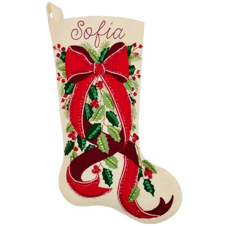 Evergreen Elegance Christmas Stocking Felt Applique Kit, zoomed in. Select this picture to zoom back out.