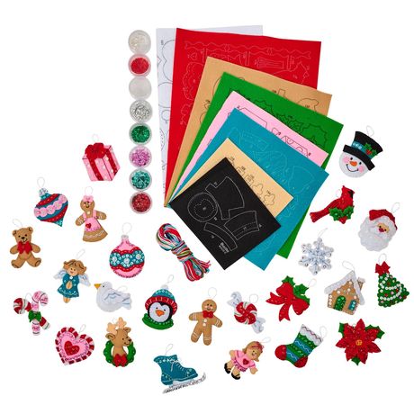Modern Merry Minis - Christmas Ornament Felt Applique Kit, zoomed in. Select this picture to zoom back out.