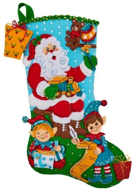Santa's Toymakers - Christmas Stocking Felt Applique Kit, zoomed in. Select this picture to zoom back out.