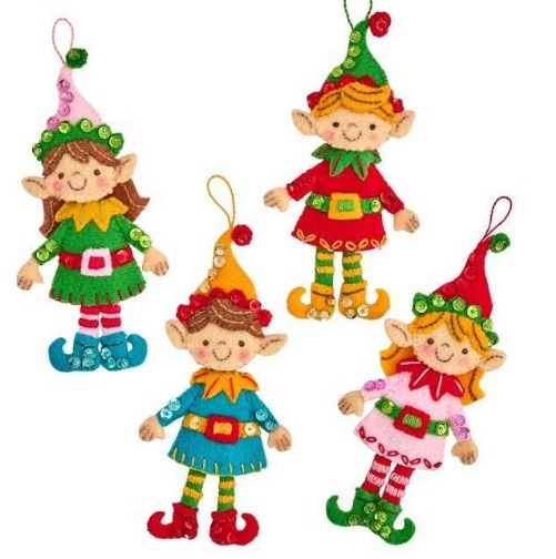 Santa's Toymakers - Christmas Ornaments Felt Applique Kit, zoomed in. Select this picture to zoom back out.