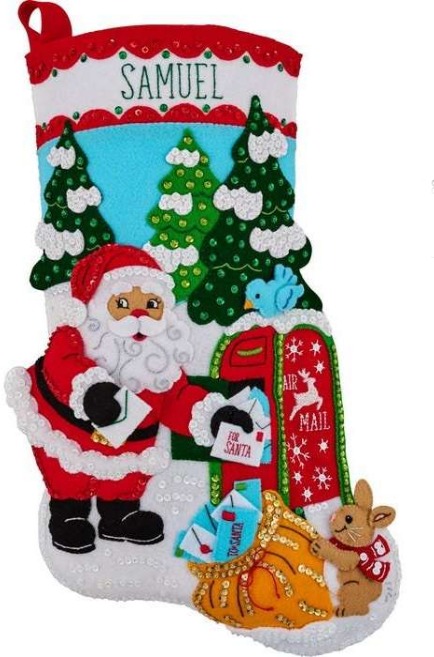 Dear Santa - Christmas Stocking Felt Applique Kit, zoomed in. Select this picture to zoom back out.