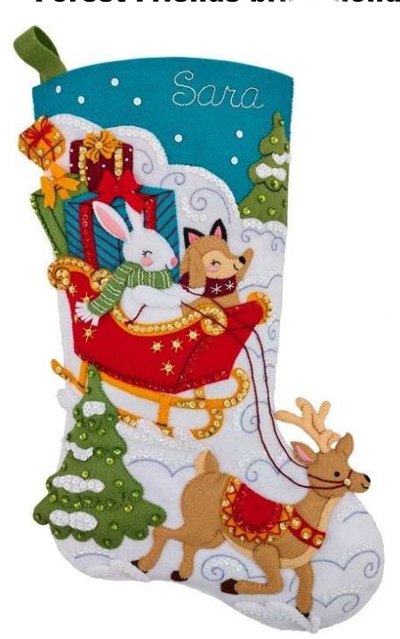 Forest Friends Christmas Run - Stocking Felt Applique Kit, zoomed in. Select this picture to zoom back out.
